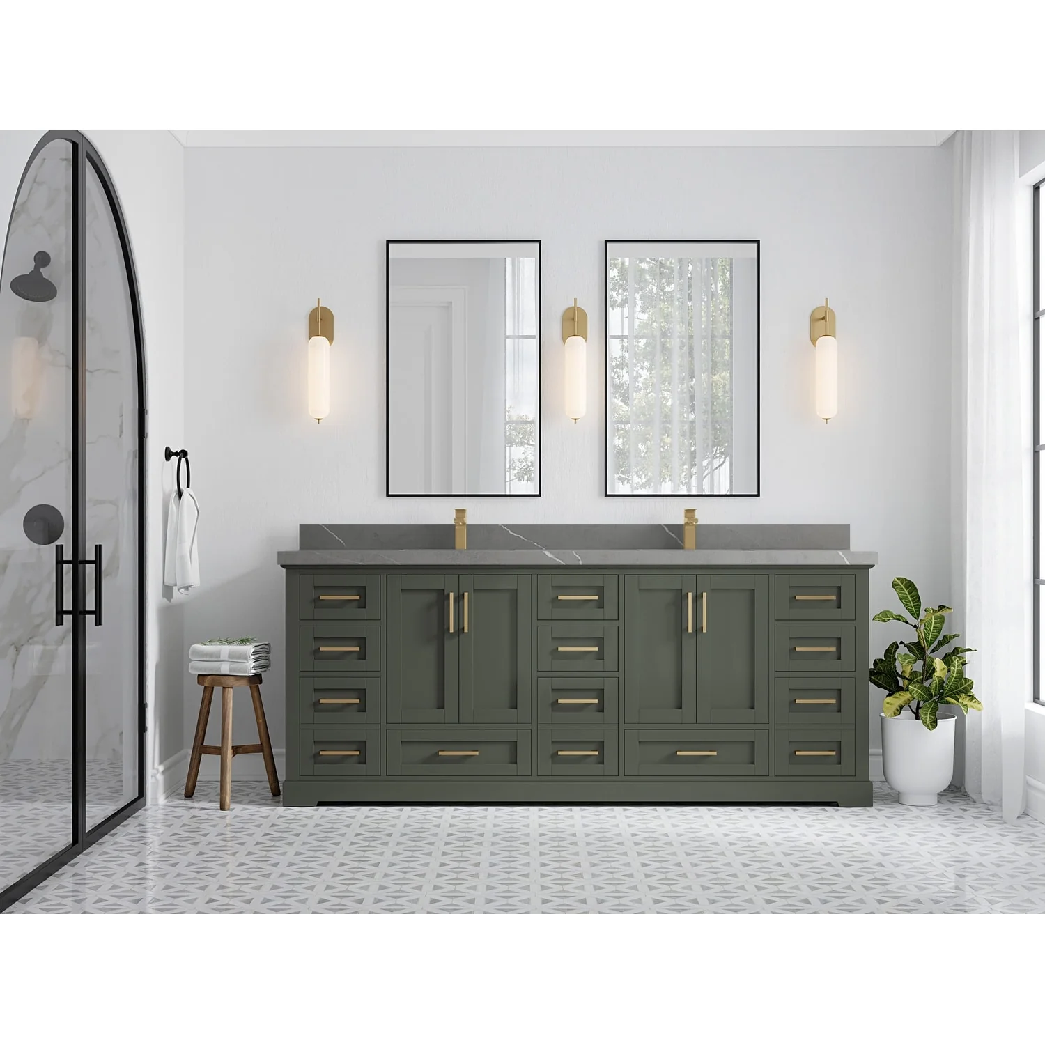 Willow Collection 84 in W x 22 in D x 36 in H Boston Double Bowl Sink Bathroom Vanity with Countertop