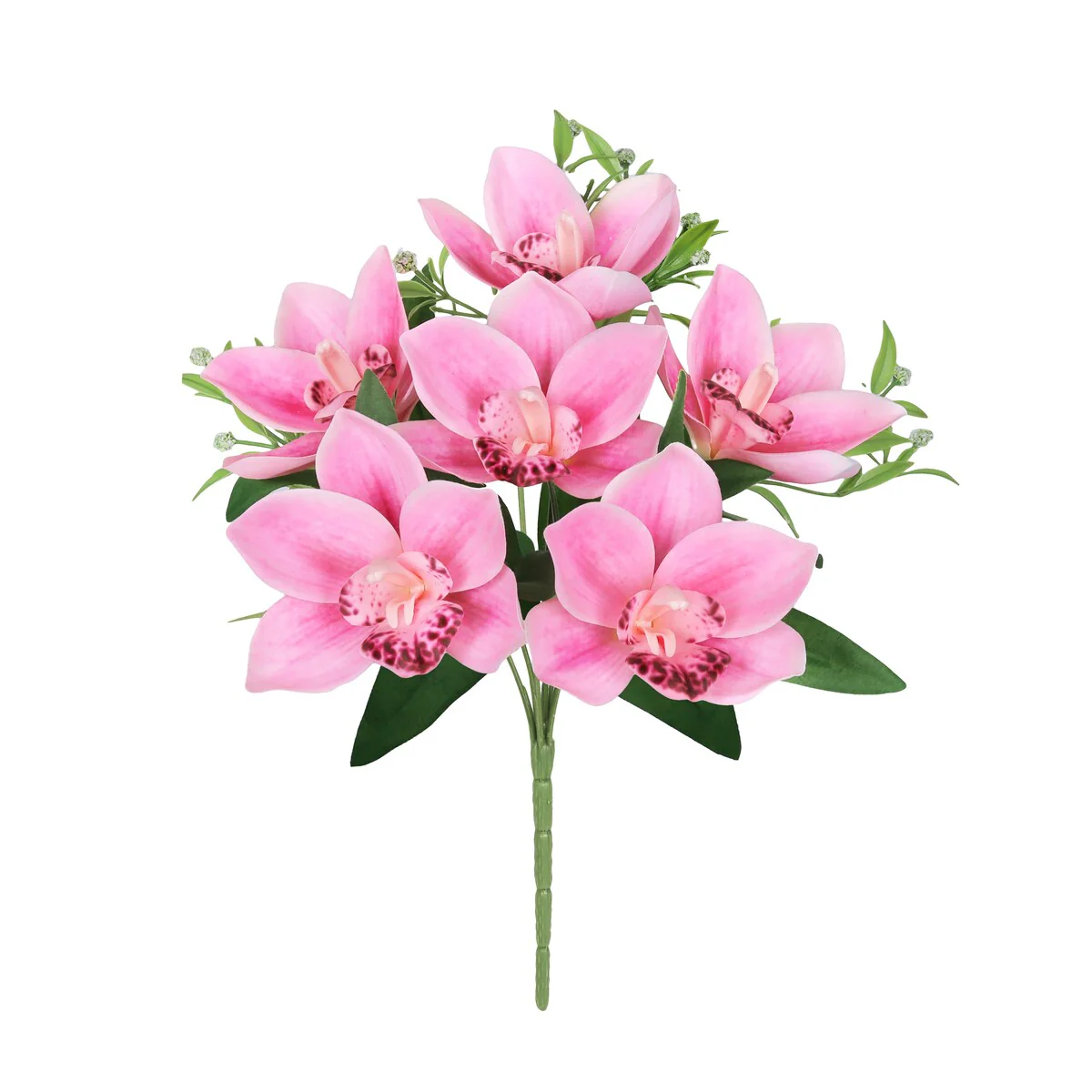 Set of 4 Fuchsia Pink Artificial Cymbidium Orchid Flower Stem Bush Bouquet 13in - 13
