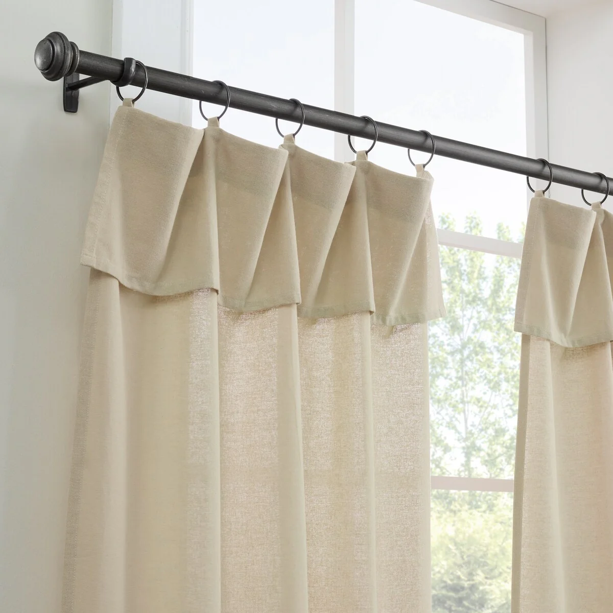 Mercantile Drop Cloth Light Filtering Ring and Tab Top Farmhouse Tier Curtain Panel Pair with Valance, 36x30