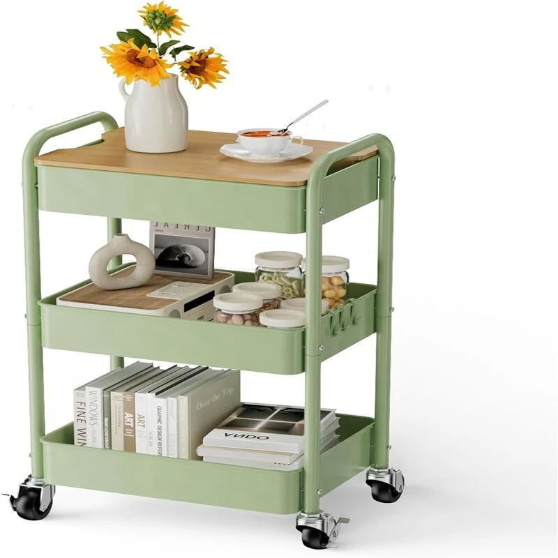 3 Tier Rolling Cart with Table top Metal Utility Cart - 16.5