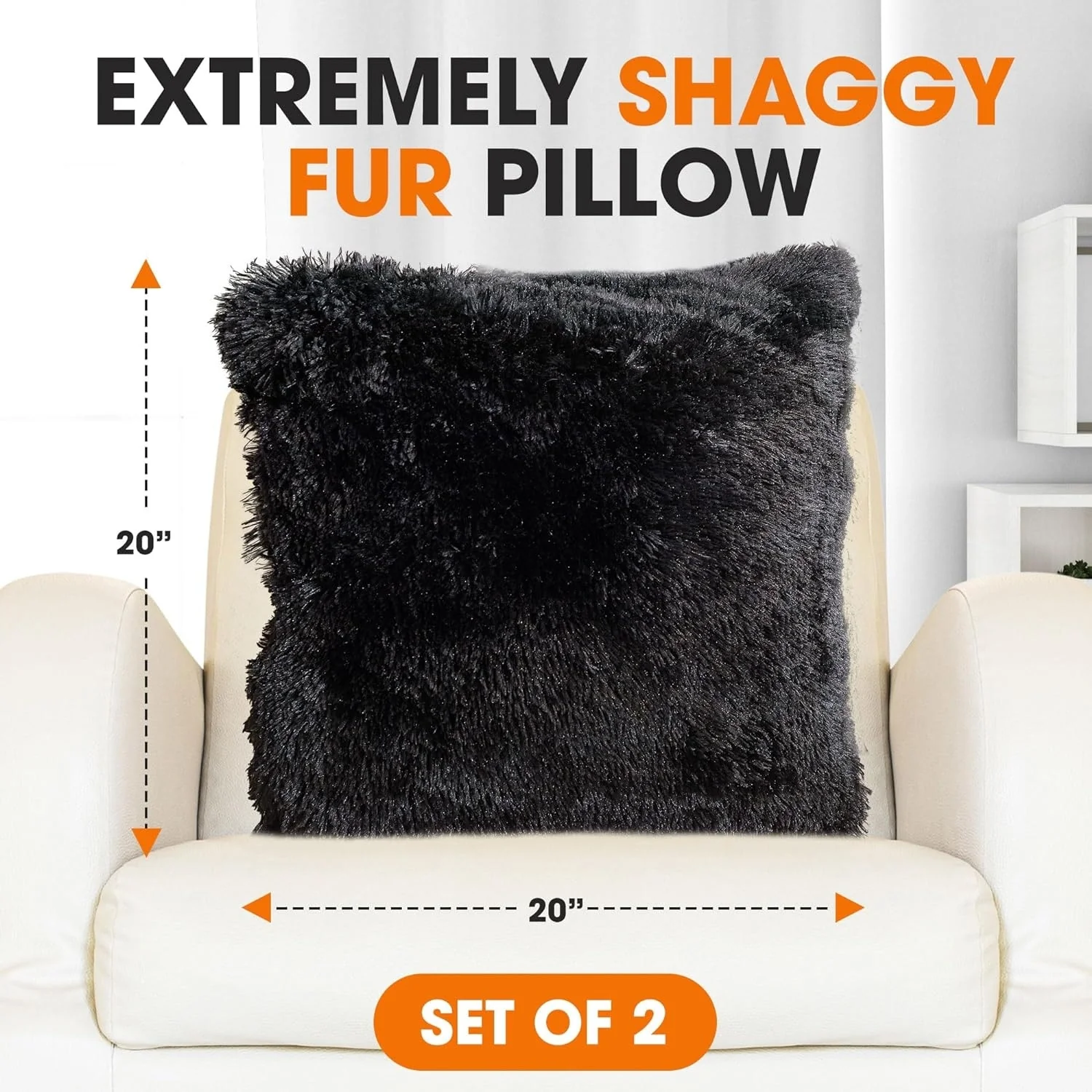 Cheer Collection Shaggy Long Hair Throw Pillows (Set of 2)