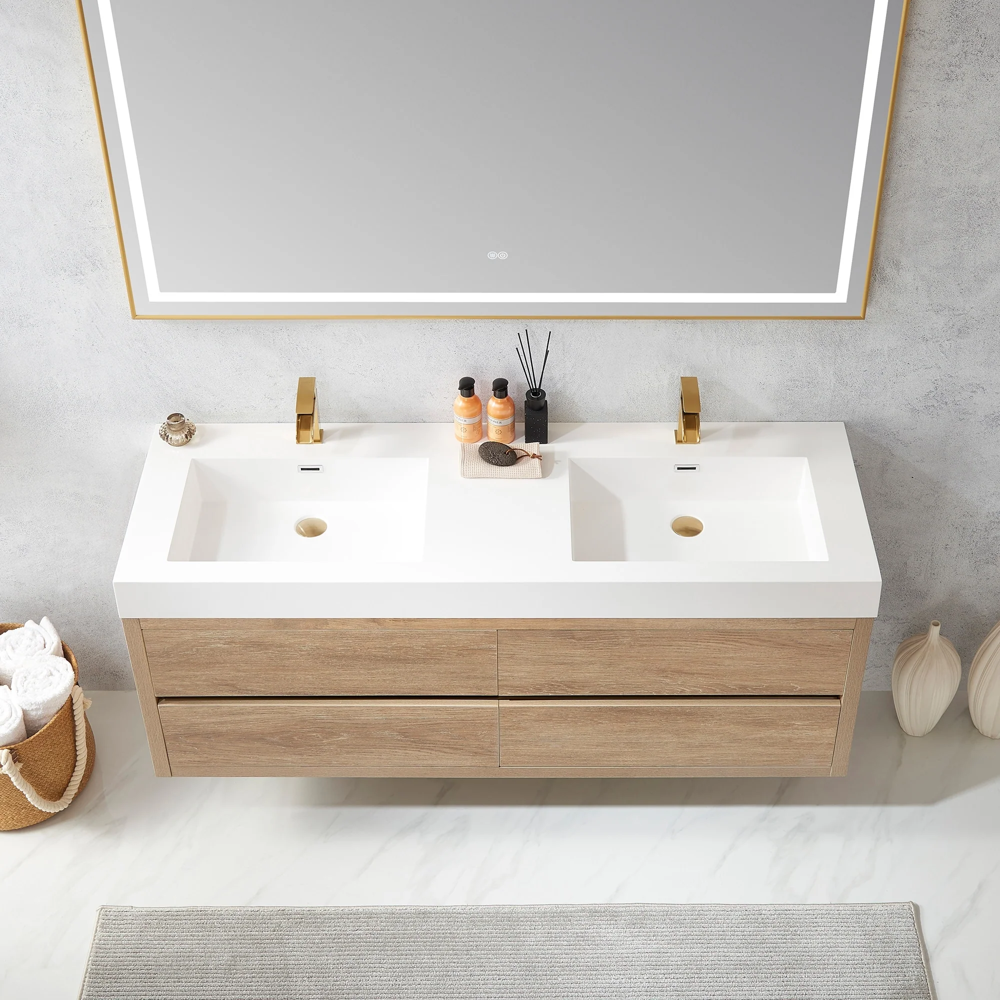 Palencia Double Floating Vanity with White Sink Top without Mirror - 60in.
