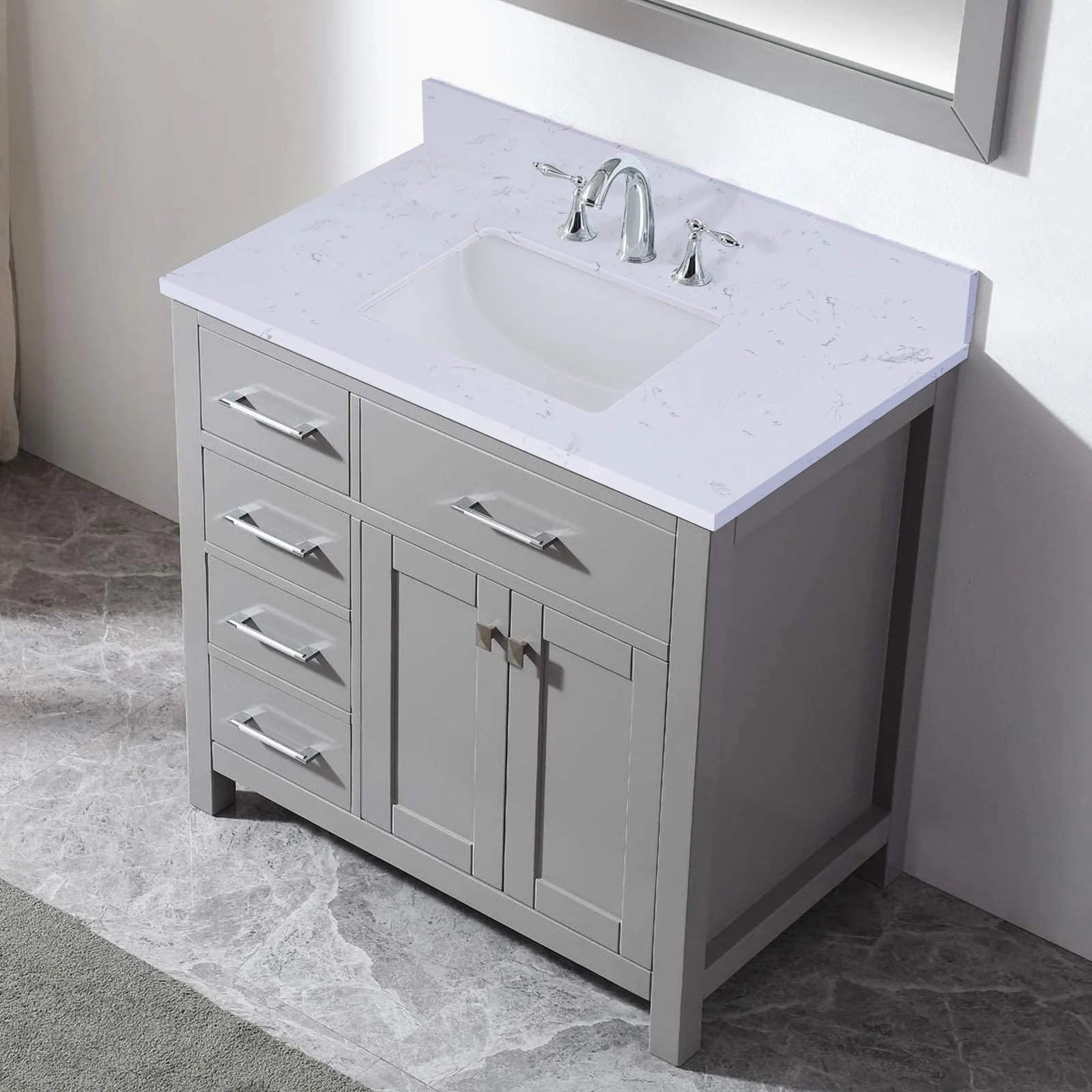 PROOX Bath Cultured Marble Vanity Top Undermount Rectangle Sink Backsplash Included