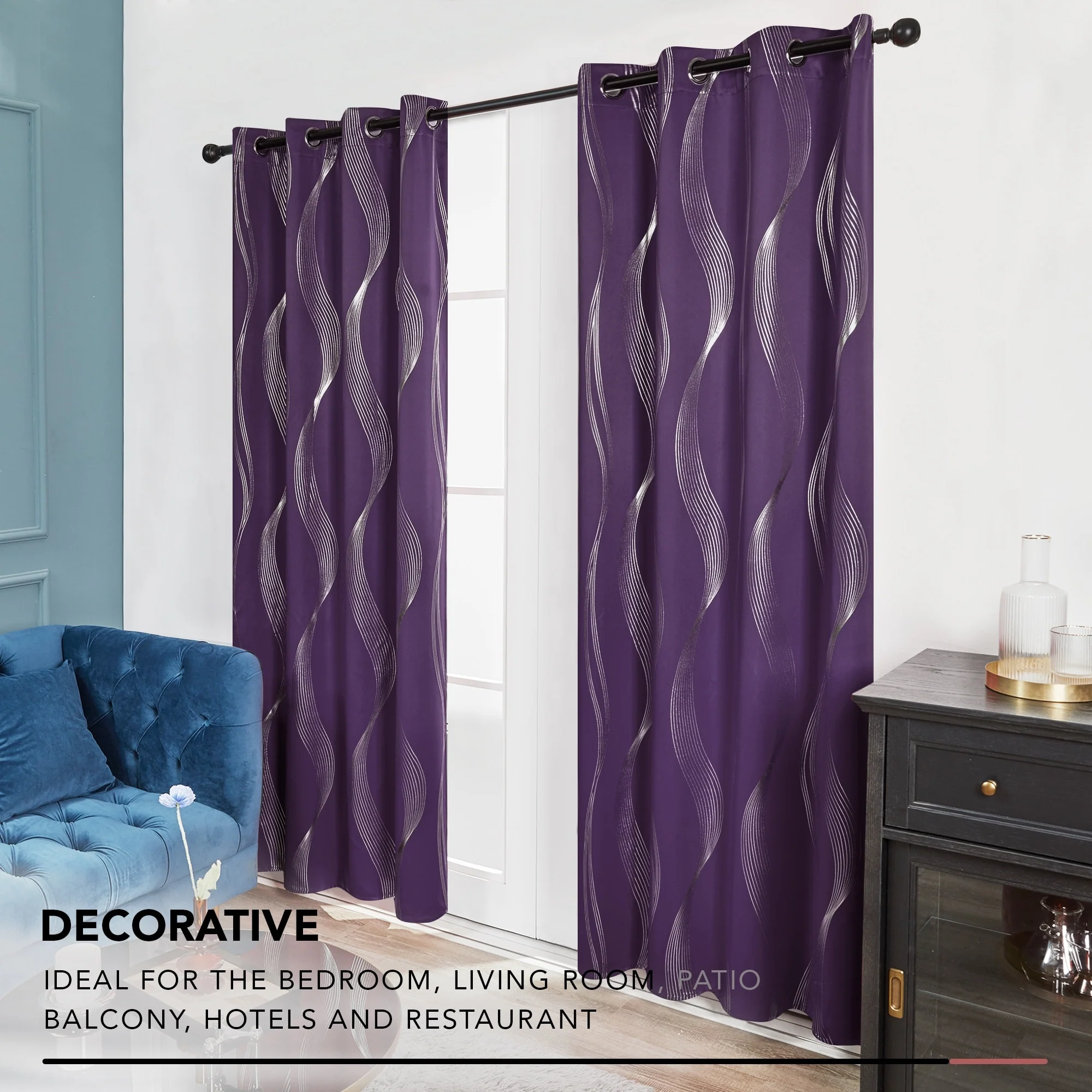 Deconovo Silver Wave 52 Width Curtain Panel Pair (2 Panel)