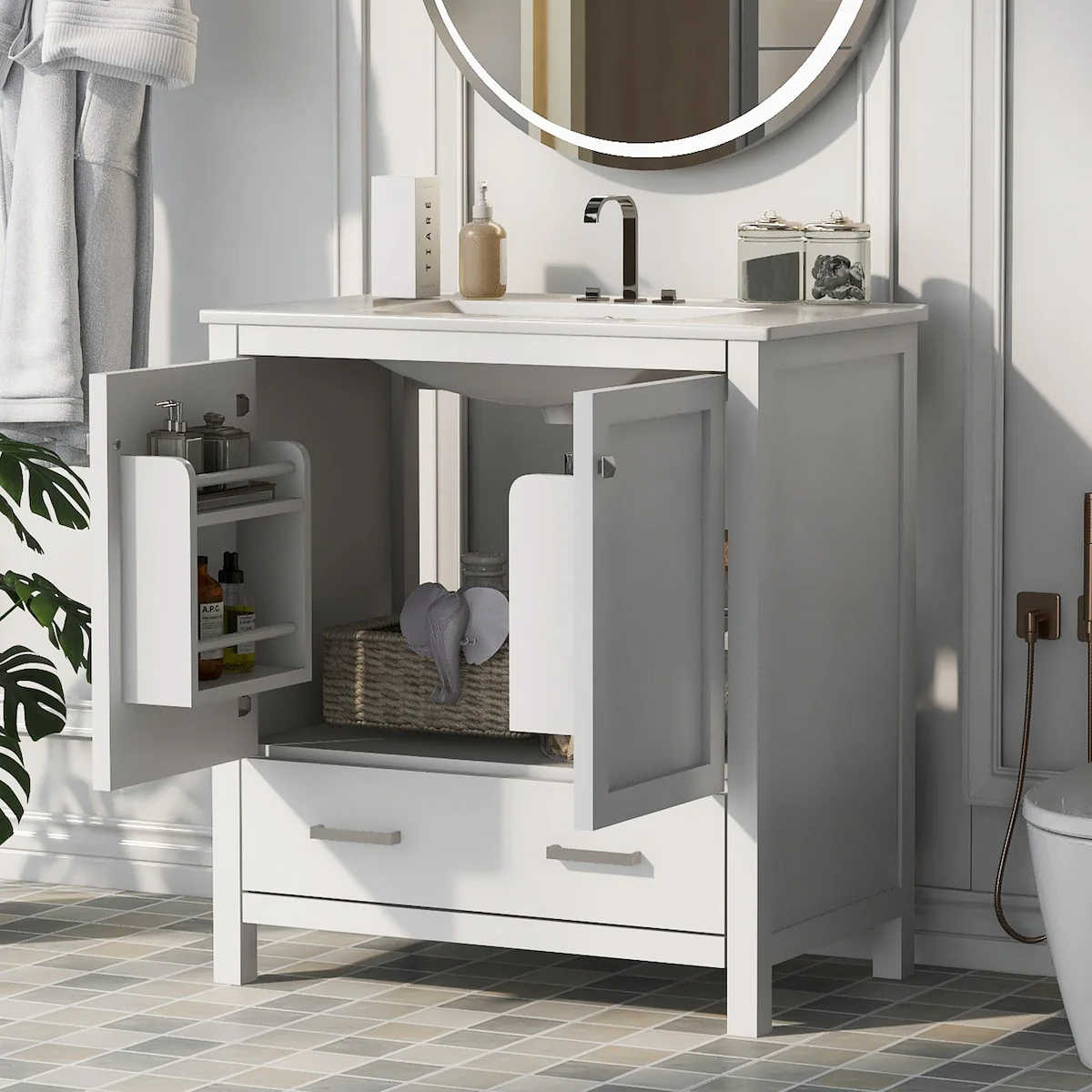 Bathroom Vanity with Single Sink, 2 Soft Closing Doors and 1 Drawer