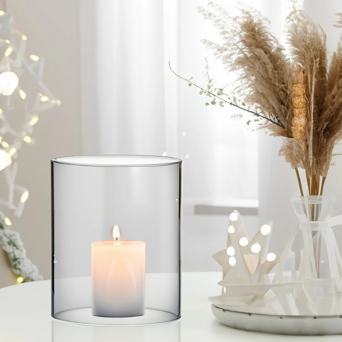Clear Glass Cylinder Hurricane Chimney Tube, Candle Cover - 1 Piece