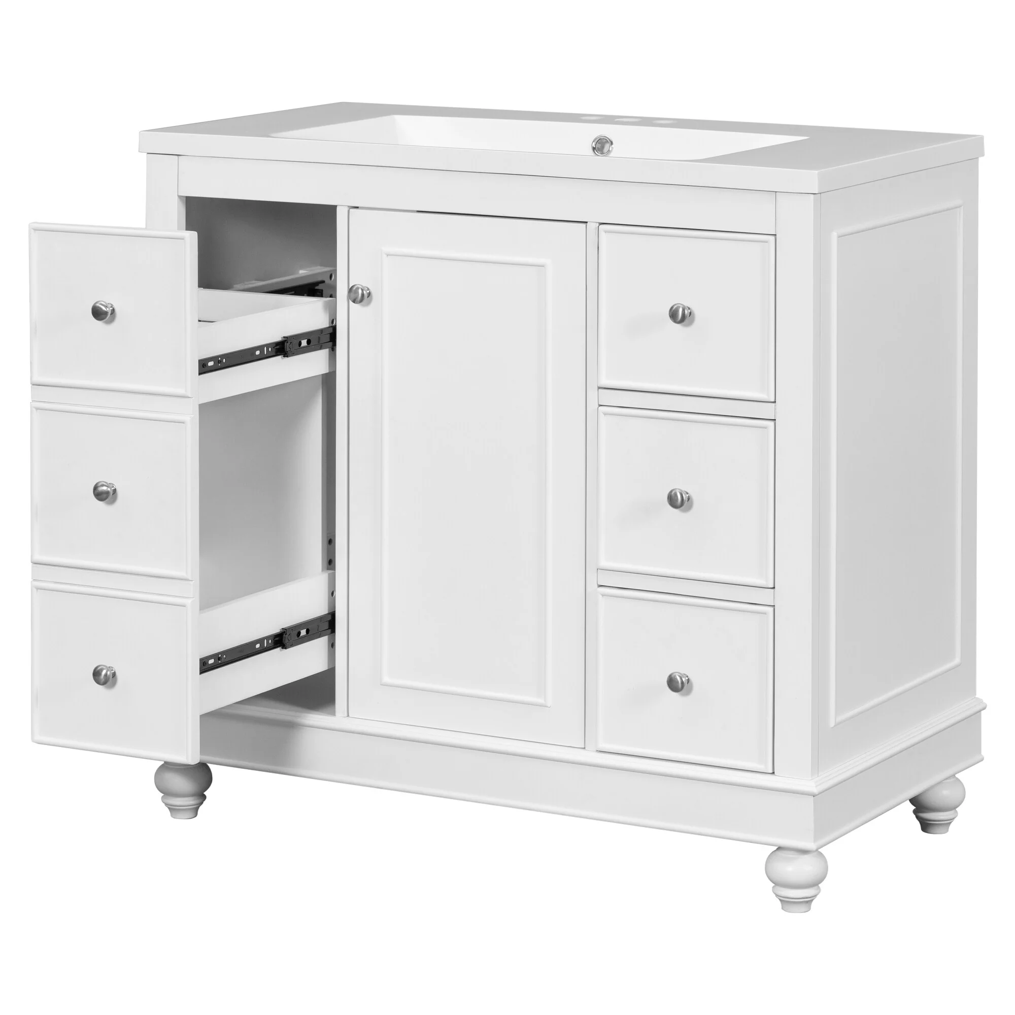 Bathroom Vanity with Sink, Bathroom Vanity Cabinet with 4 Drawers and 1 Door, Storage Cabinet with Adjustable Shelves