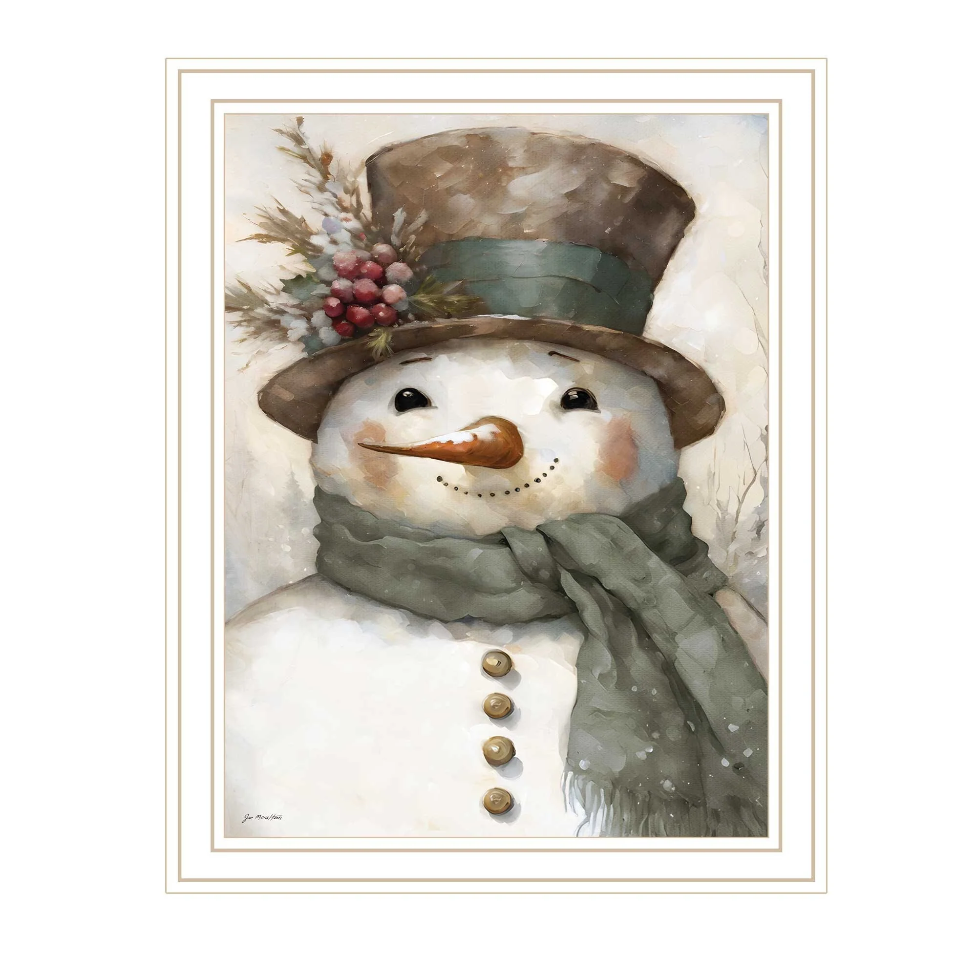 HomeRoots Old World Frosty The Snowman White Framed Wall Art