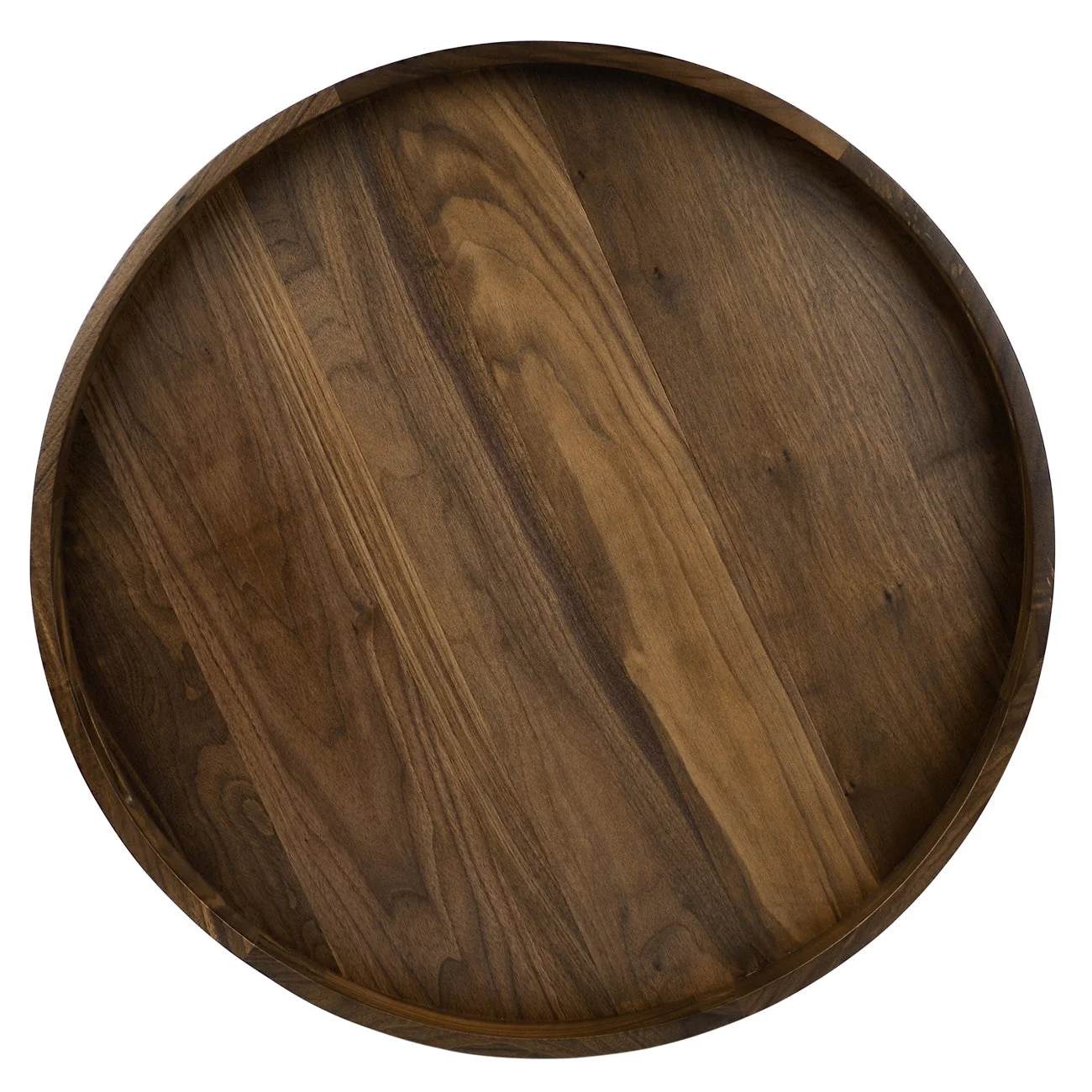 KINWELL Round Black Walnut Wood Serving Tray Ottoman Tray with Handles