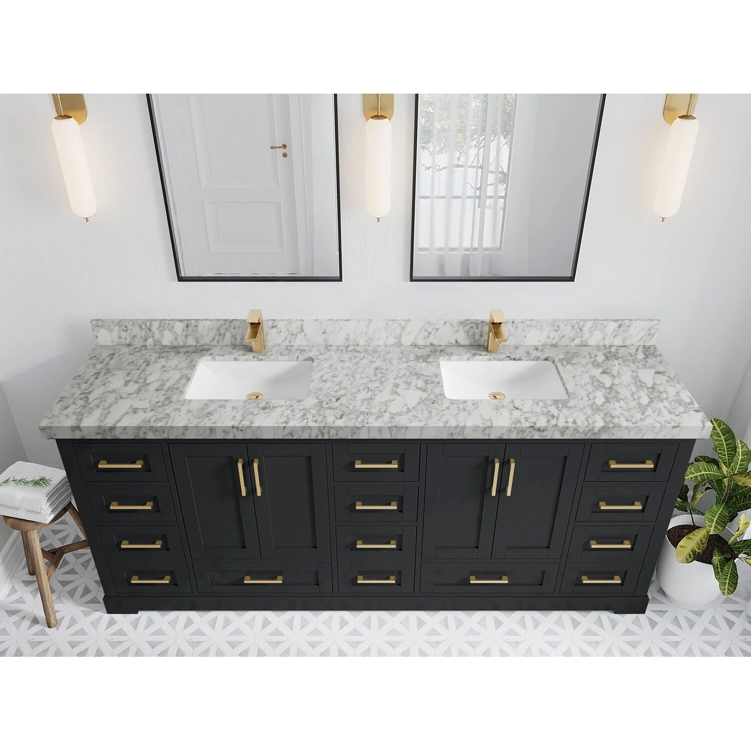 Willow Collection 84 in W x 22 in D x 36 in H Boston Double Bowl Sink Bathroom Vanity with Countertop