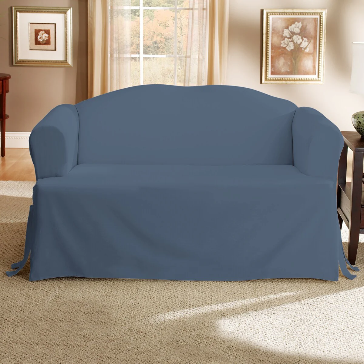 SureFit Cotton Duck 1 Piece T Cushion Sofa Slipcover