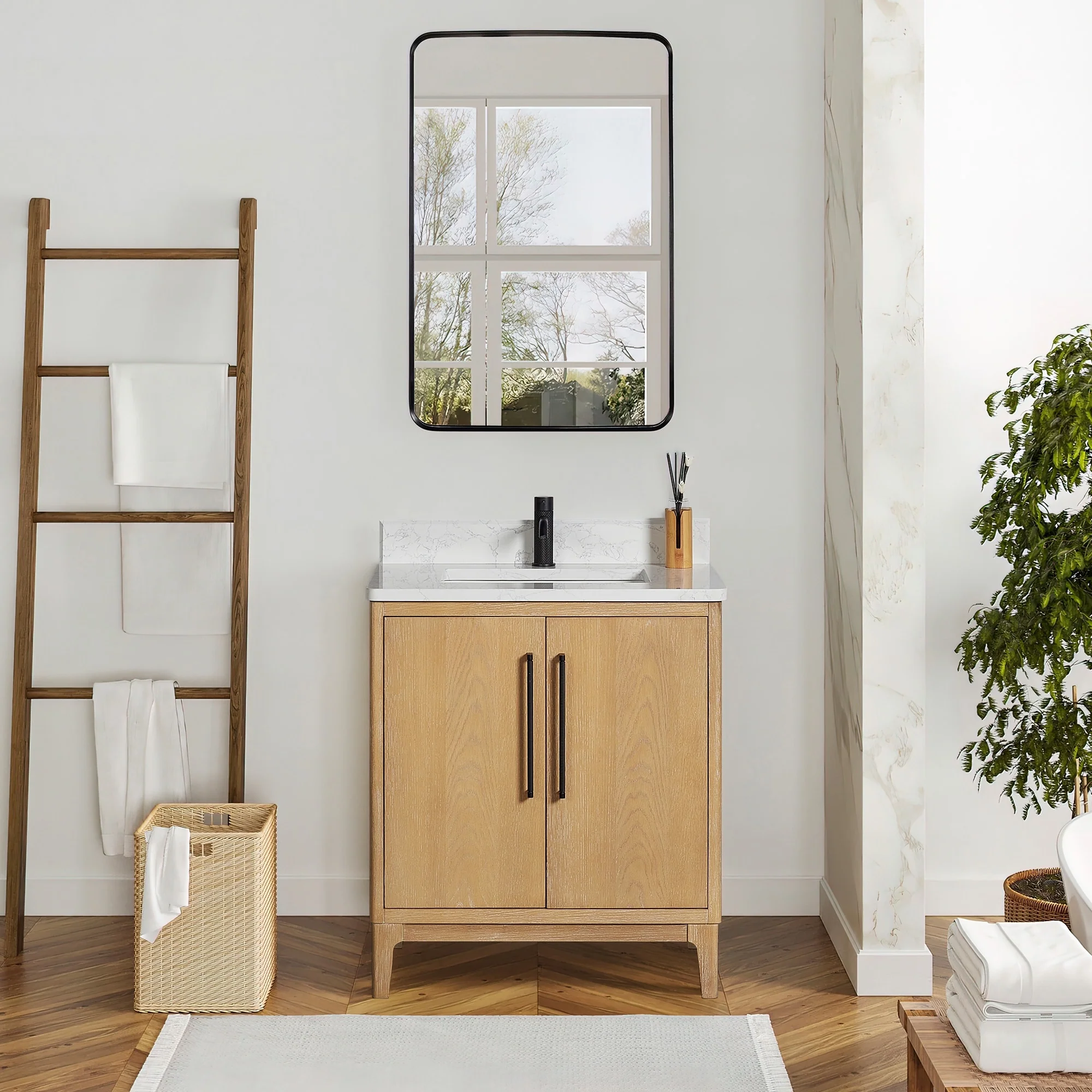 Gara Single Bath Vanity with Composite Stone Top and Mirror