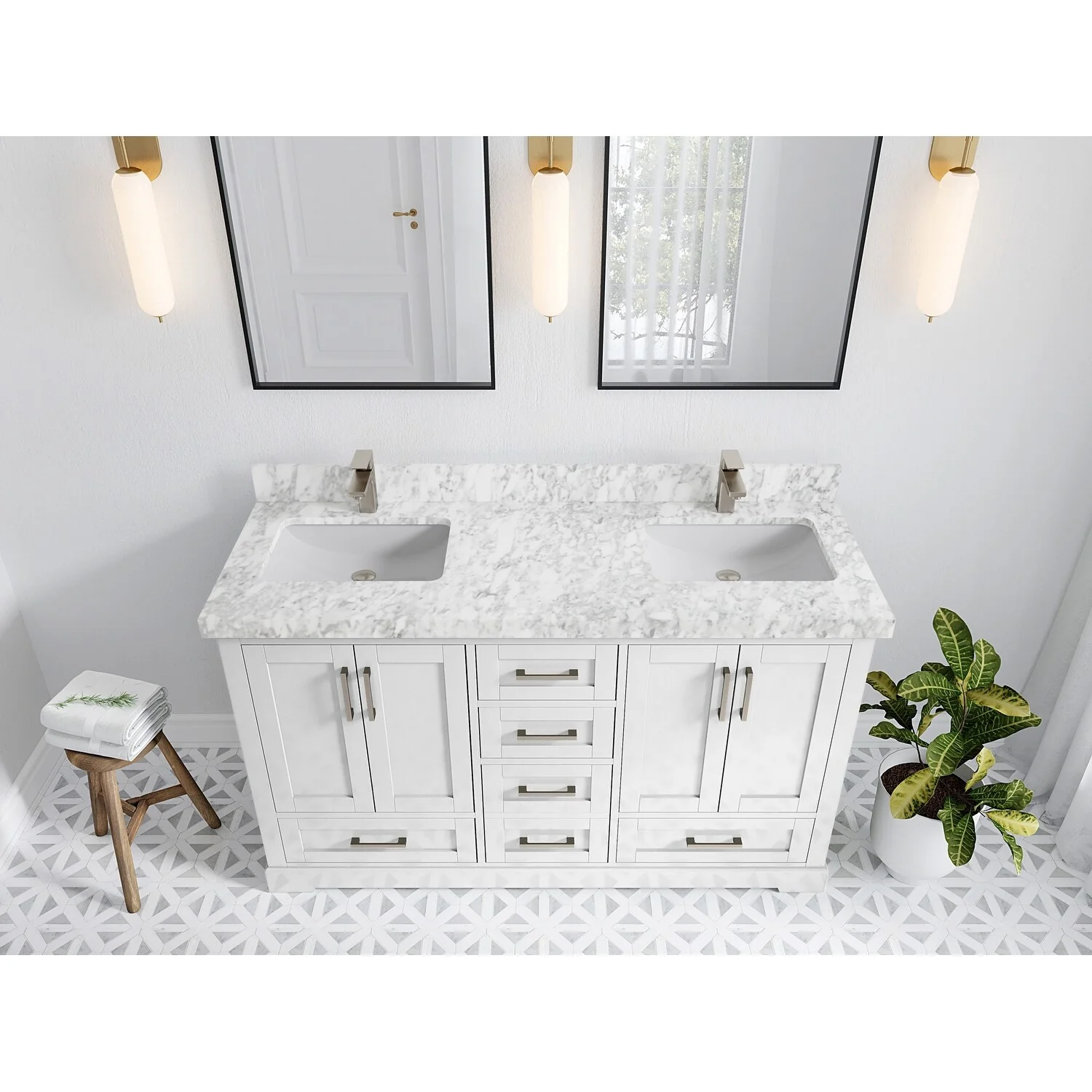 Willow Collection 60 in W x 22 in D x 36 in H Boston Double Bowl Sink Bathroom Vanity with Countertop