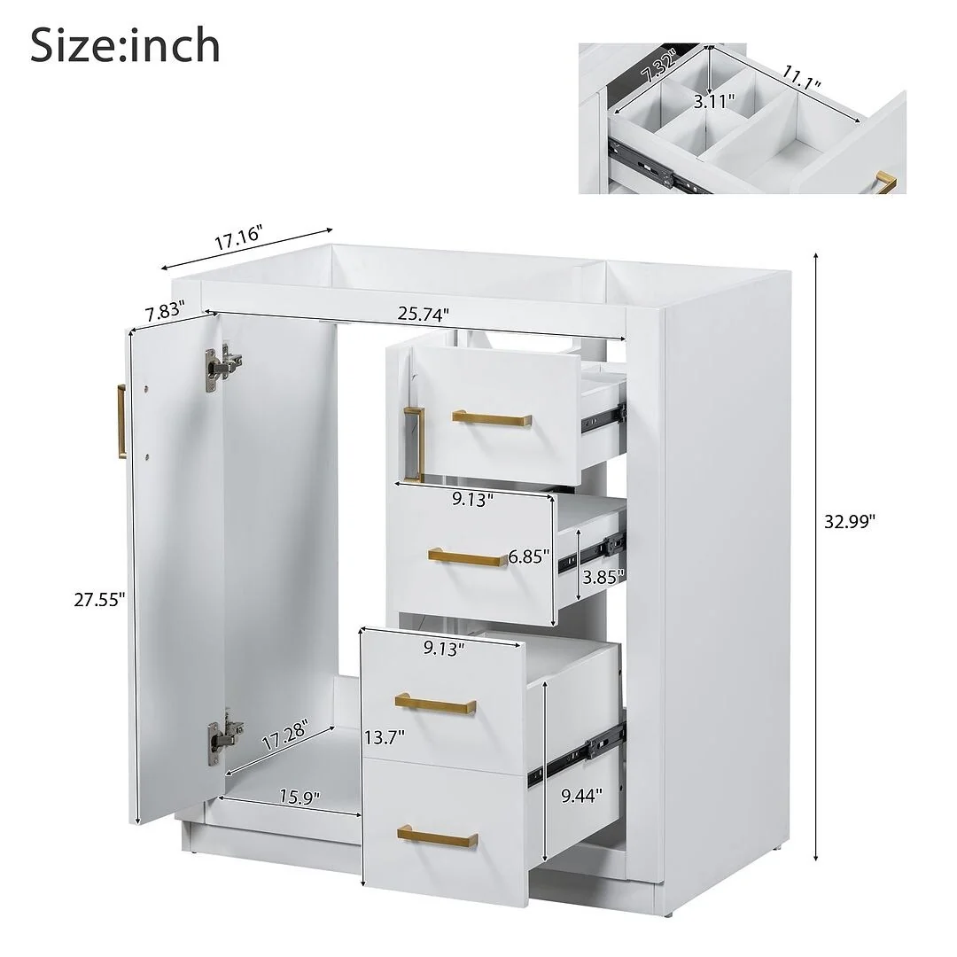 30'' Modern Freestanding Bathroom Vanity with Top Sink , Solid Wood Frame