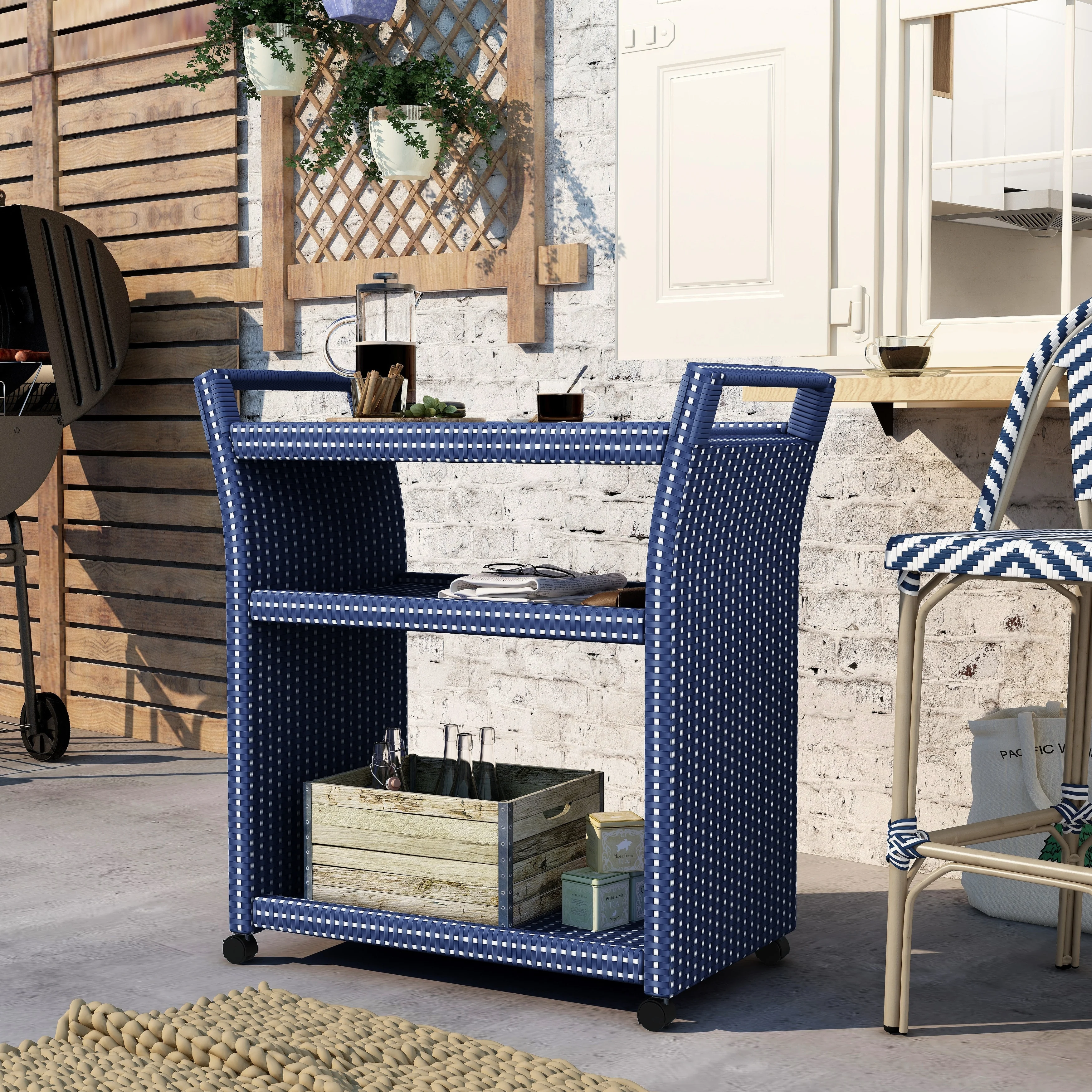 Courtnie French Aluminum 3-Shelf Outdoor Serving Cart by Furniture of America