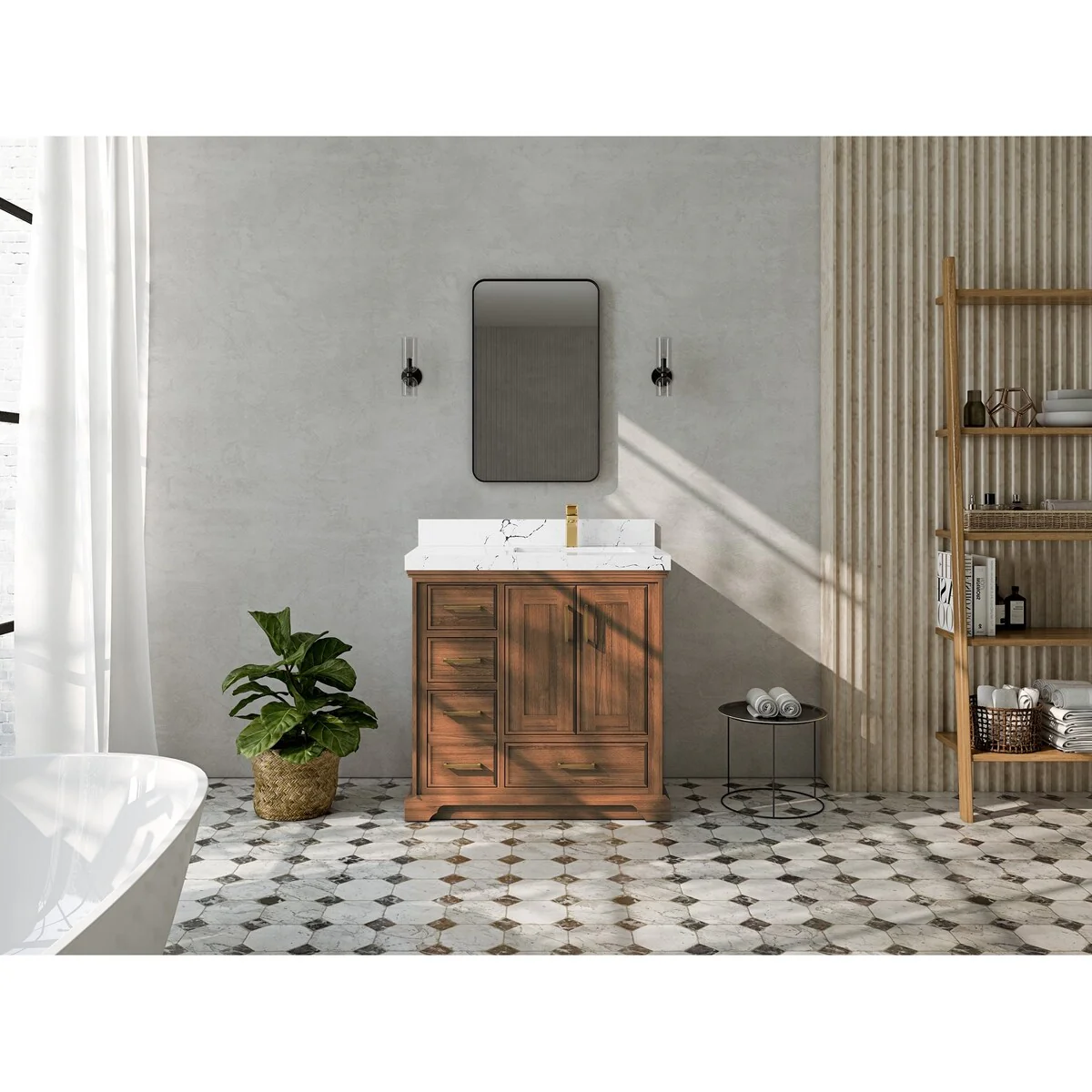 Willow Collections 36 in. W x 22 in. D Charlotte Teak Right Offset Sink Bathroom Solid Teak Vanity with Countertop