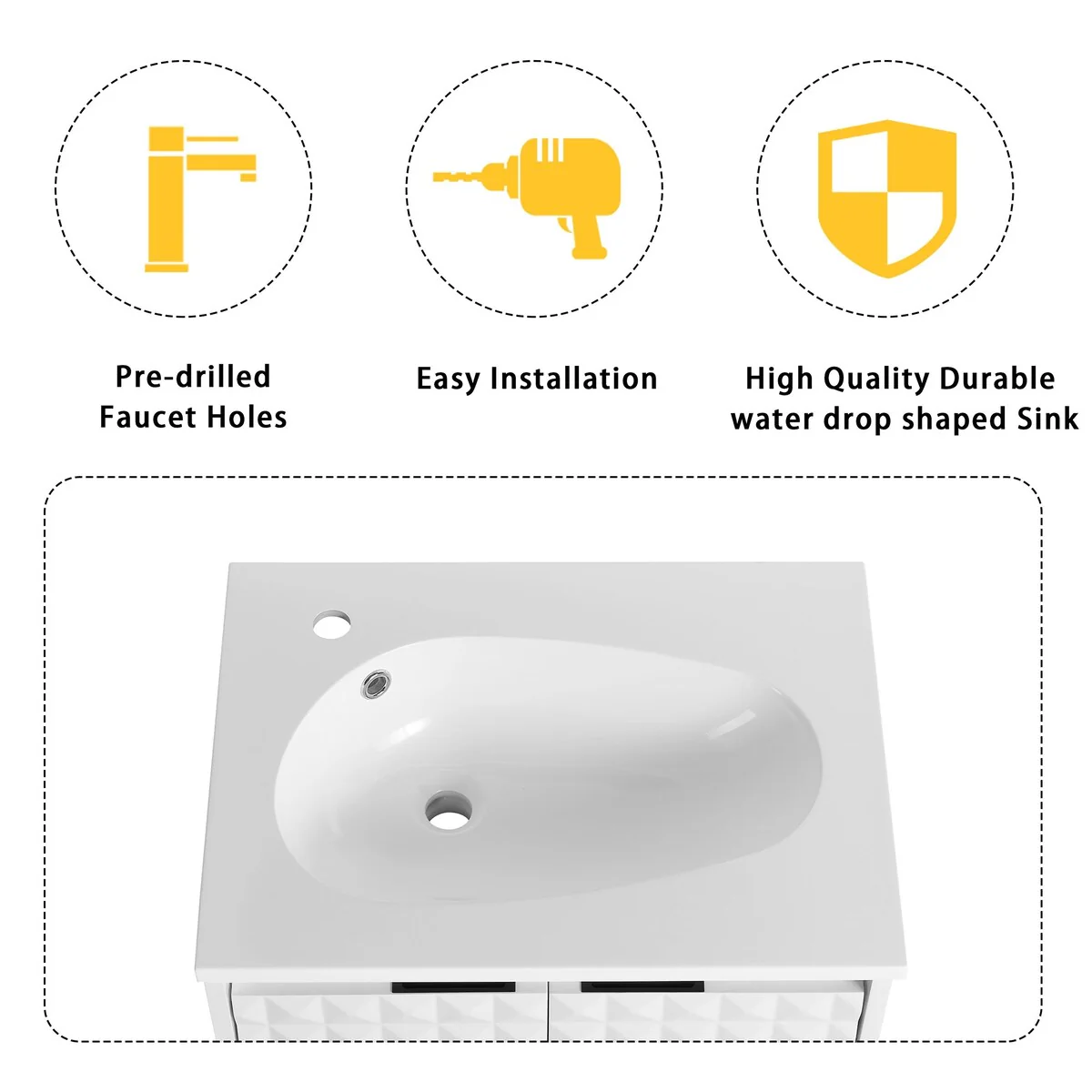 24/ 48 inch Wall Mounted Bathroom Vanity Set in White with Integrated Resin Sink