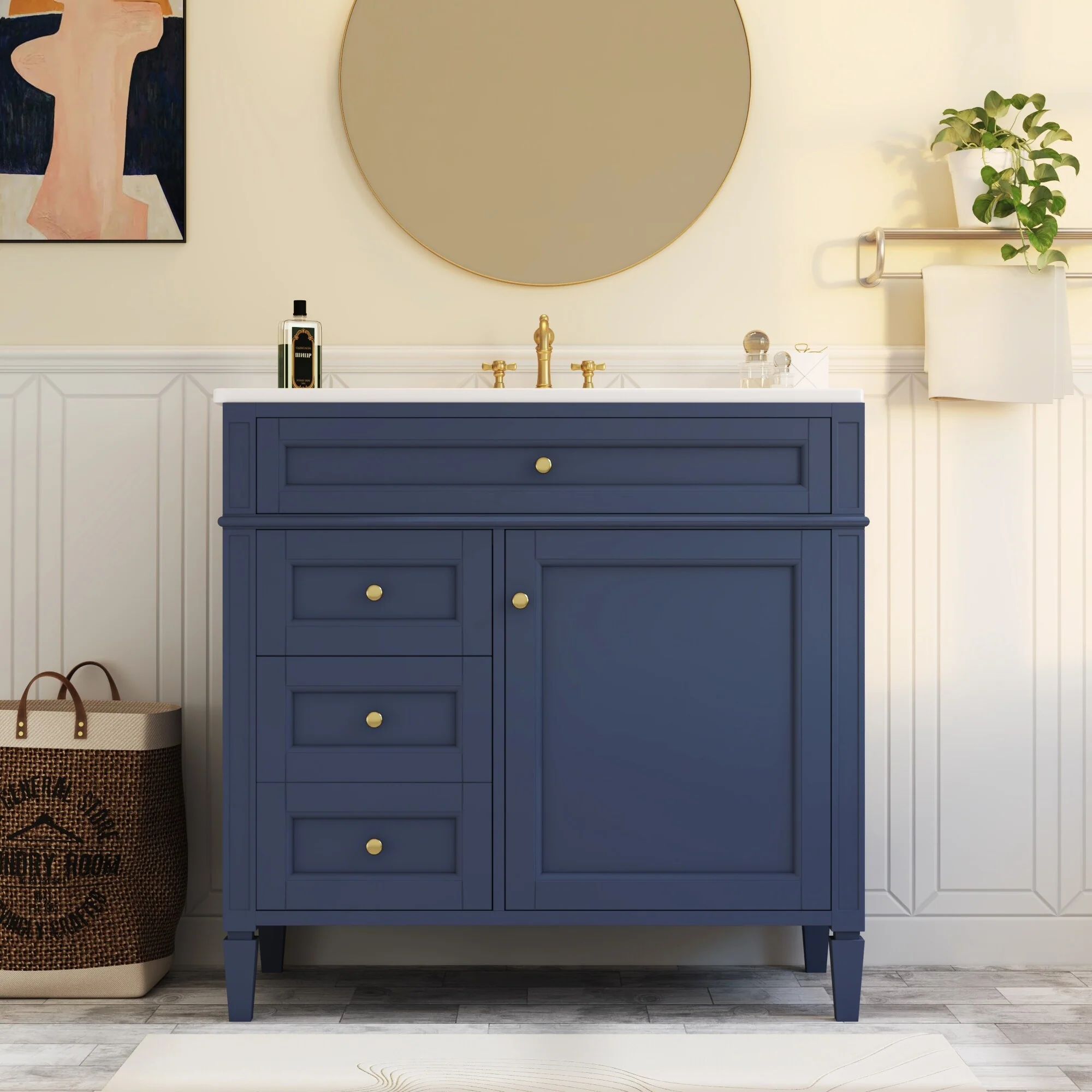 Bathroom Vanity with Single Sink, Bathroom Vanities with 2 Drawers, Bathroom Storage Cabinet with 1 Tip-Out Drawer and 1 Door