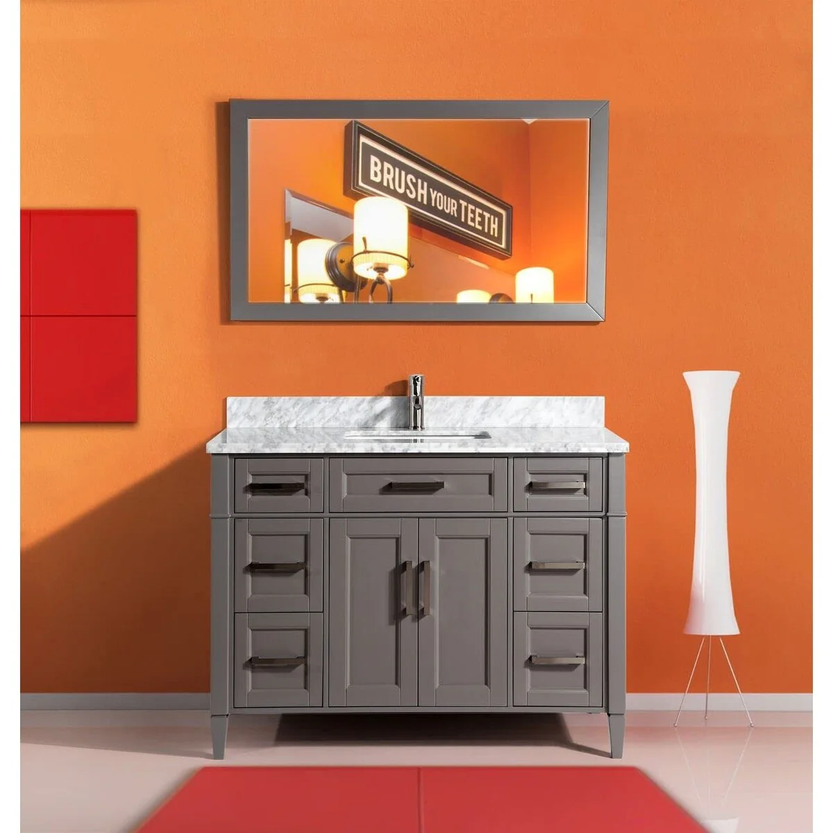 Vanity Art 60-Inch Single Sink Bathroom Vanity Set Carrara Marble Stone Top 7 Drawers 1 Shelf Undermount Sink with Free Mirror