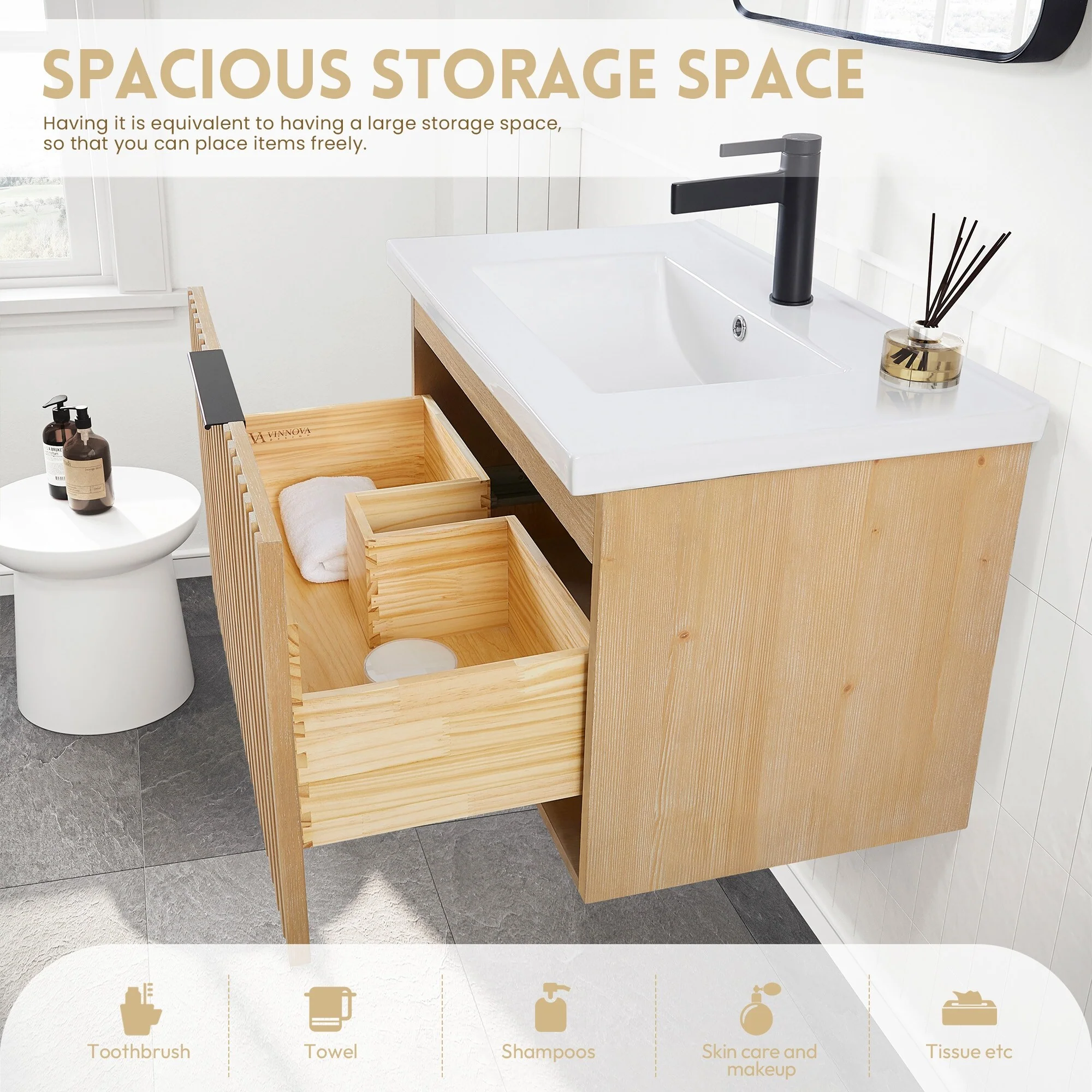 Manila Floating Bath Vanity with Ceramic Basin Top without Mirror