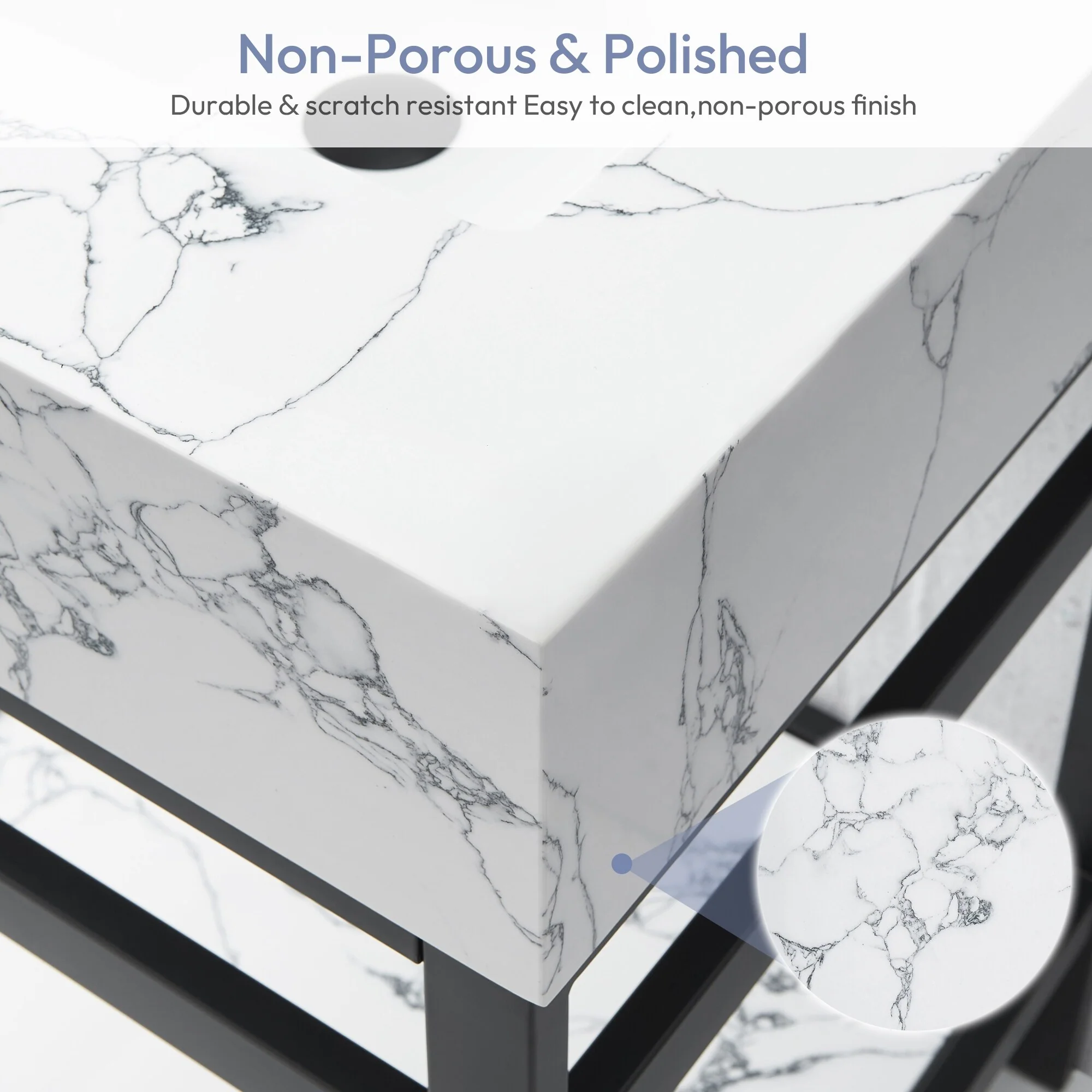 Ecija Bath Vanity, Metal Support with Composite Stone Top, no Mirror