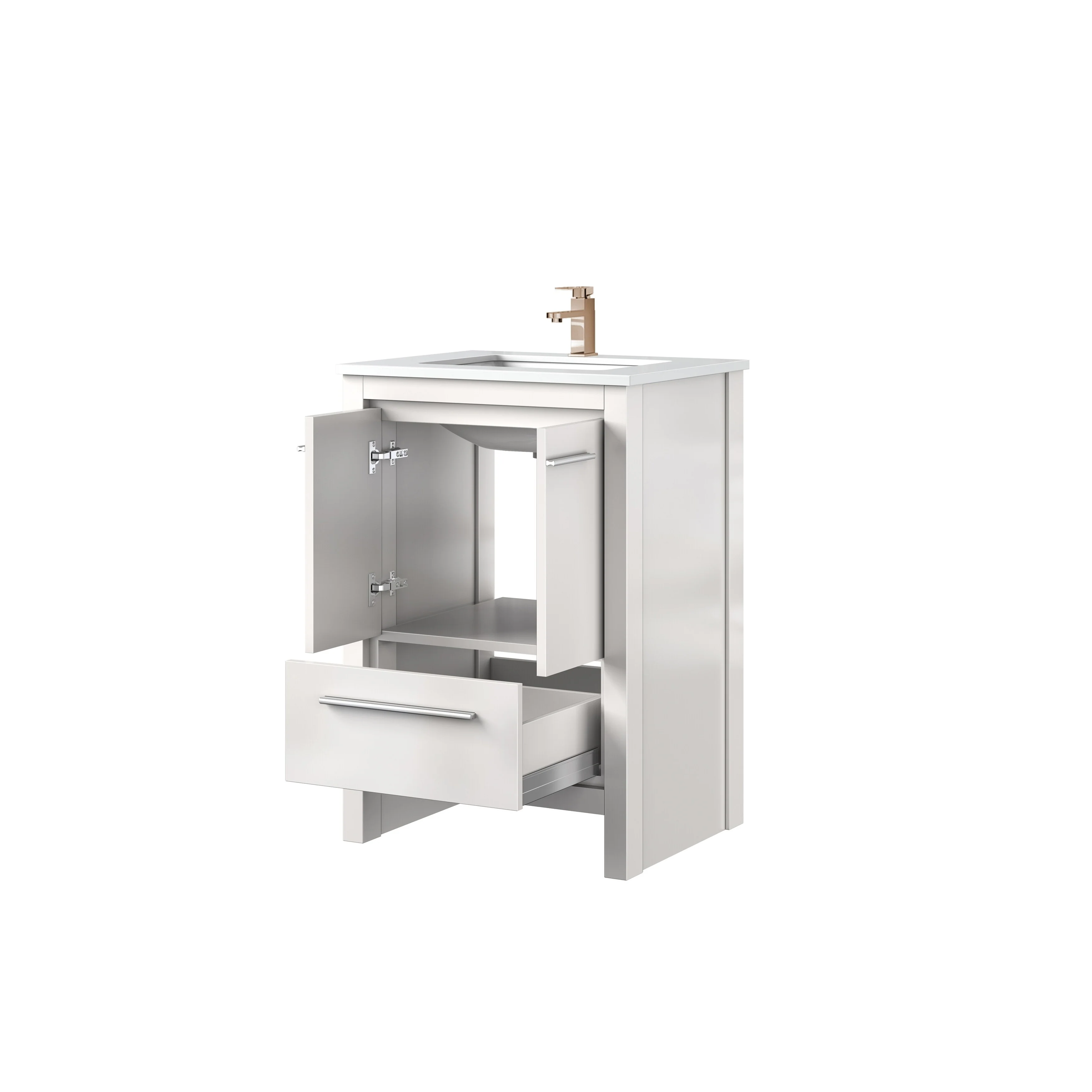 Lafarre Bath Vanity Cultured Marble Top, Sink and Rose Gold Faucet