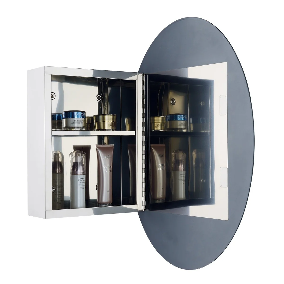 Oval Medicine Cabinet Wall Mounted Brushed Stainless Steel with Mirror 26