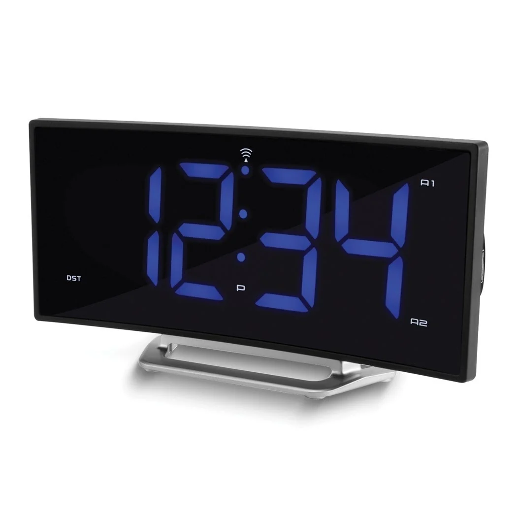 Curata Atomic Curve Led Dual Adjustable Alarm Clock with Usb Charging Port