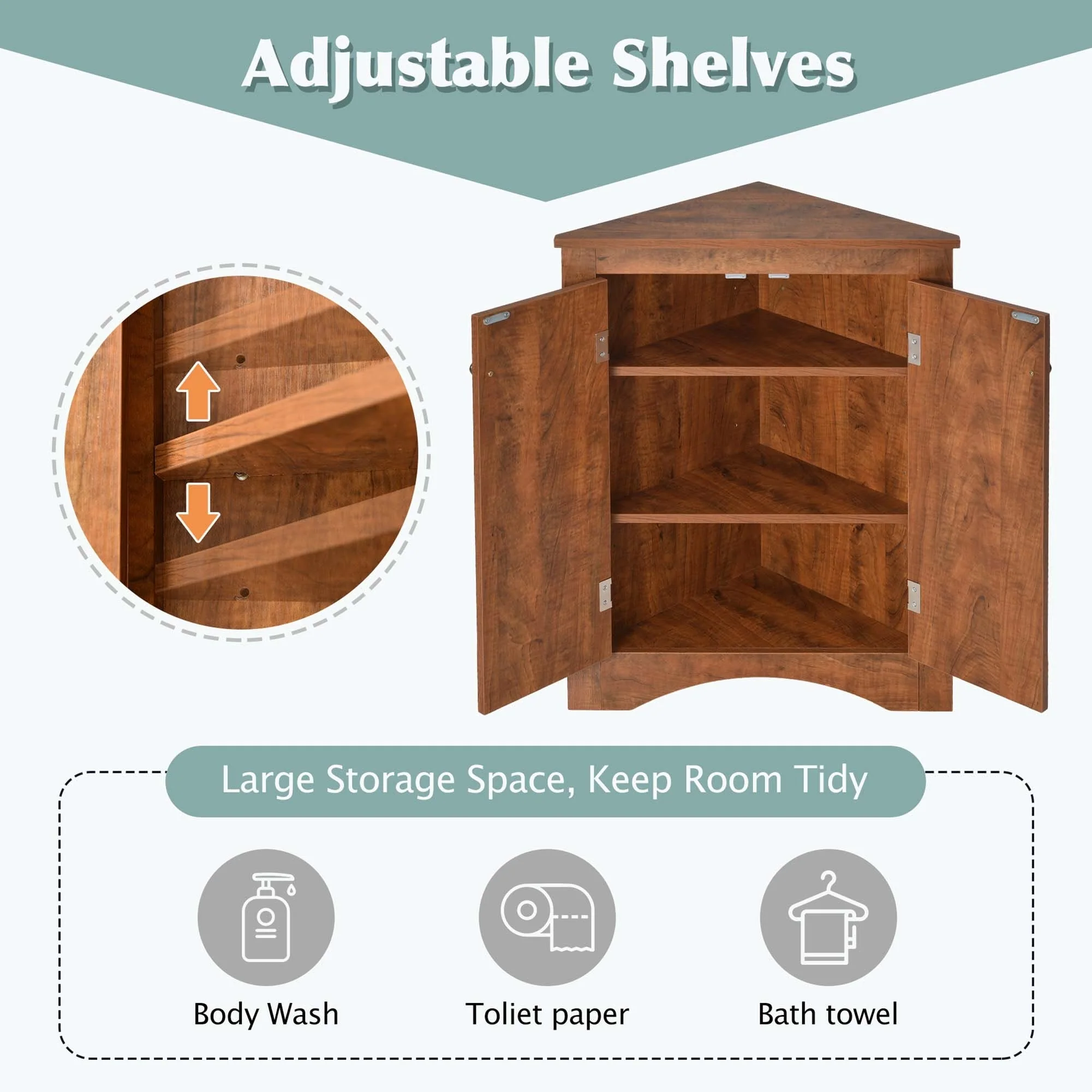 Triangle Bathroom Storage Cabinet with Adjustable Shelves