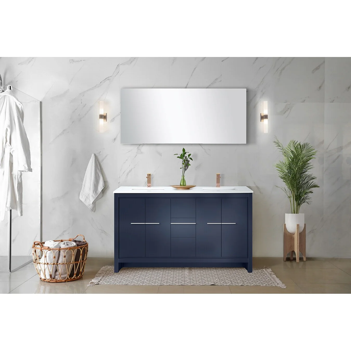 Lafarre Bath Vanity Cultured Marble Top, Sink and Rose Gold Faucet
