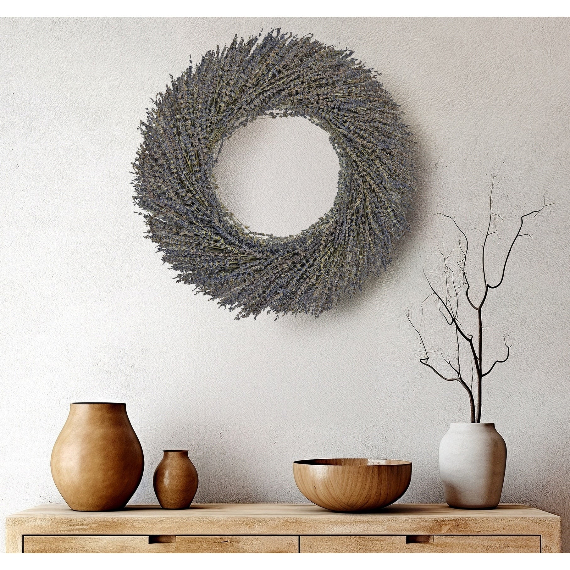 Preserved Decorative Real Dried Lavender Wreath - Purple