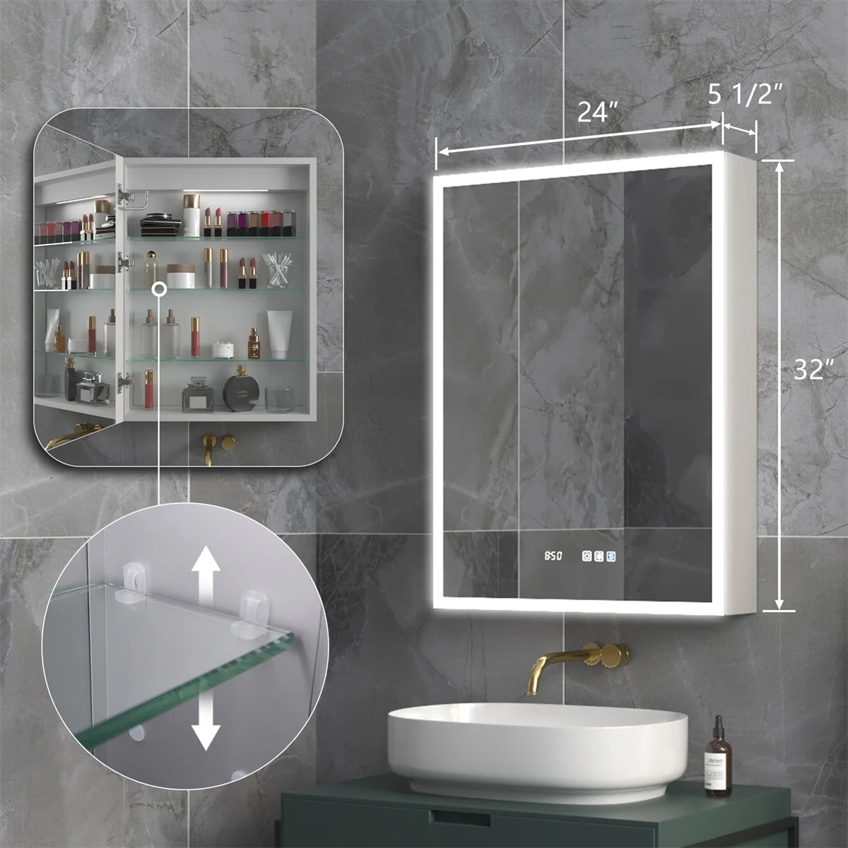 ExBrite Led Lighted Medicine Cabinet Recessed or Surface with Mirrors