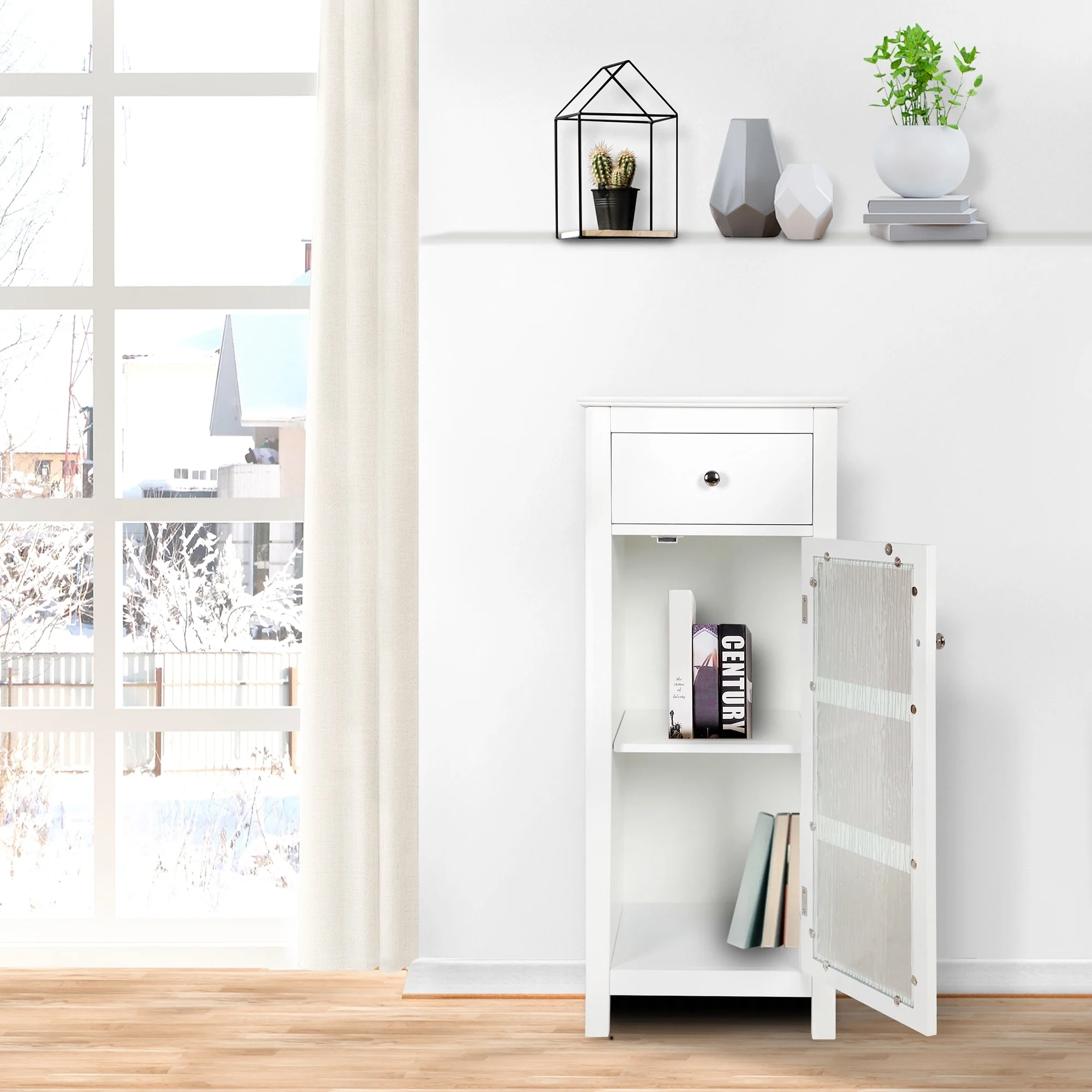 Teamson Home Connor Floor Accent Cabinet with Water-Textured Glass
