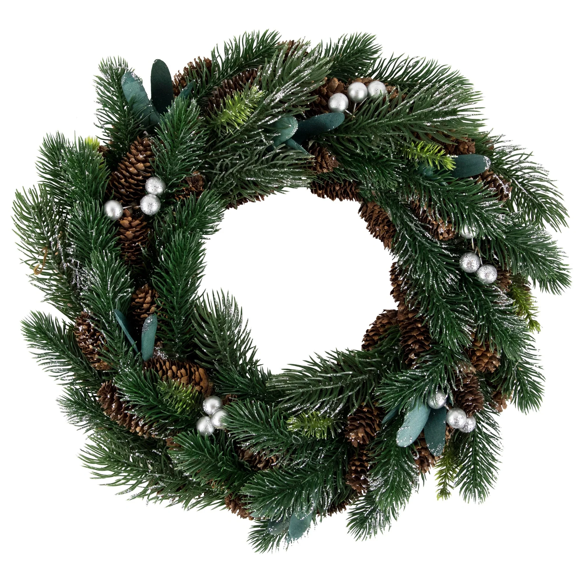 Green Pine Pinecone with Berries Christmas Wreath 14-Inch Unlit - 14