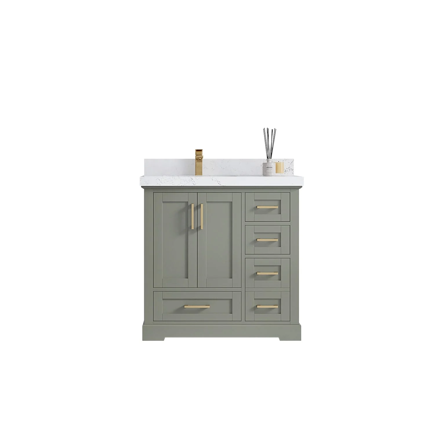 Willow Collections 36 x 22 Boston Left Offset Sink Bathroom Vanity with Quartz or Marble Countertop