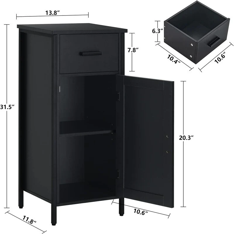 Narrow Floor Storage Cabinet with 1 Door and 1 Drawer - 11.8