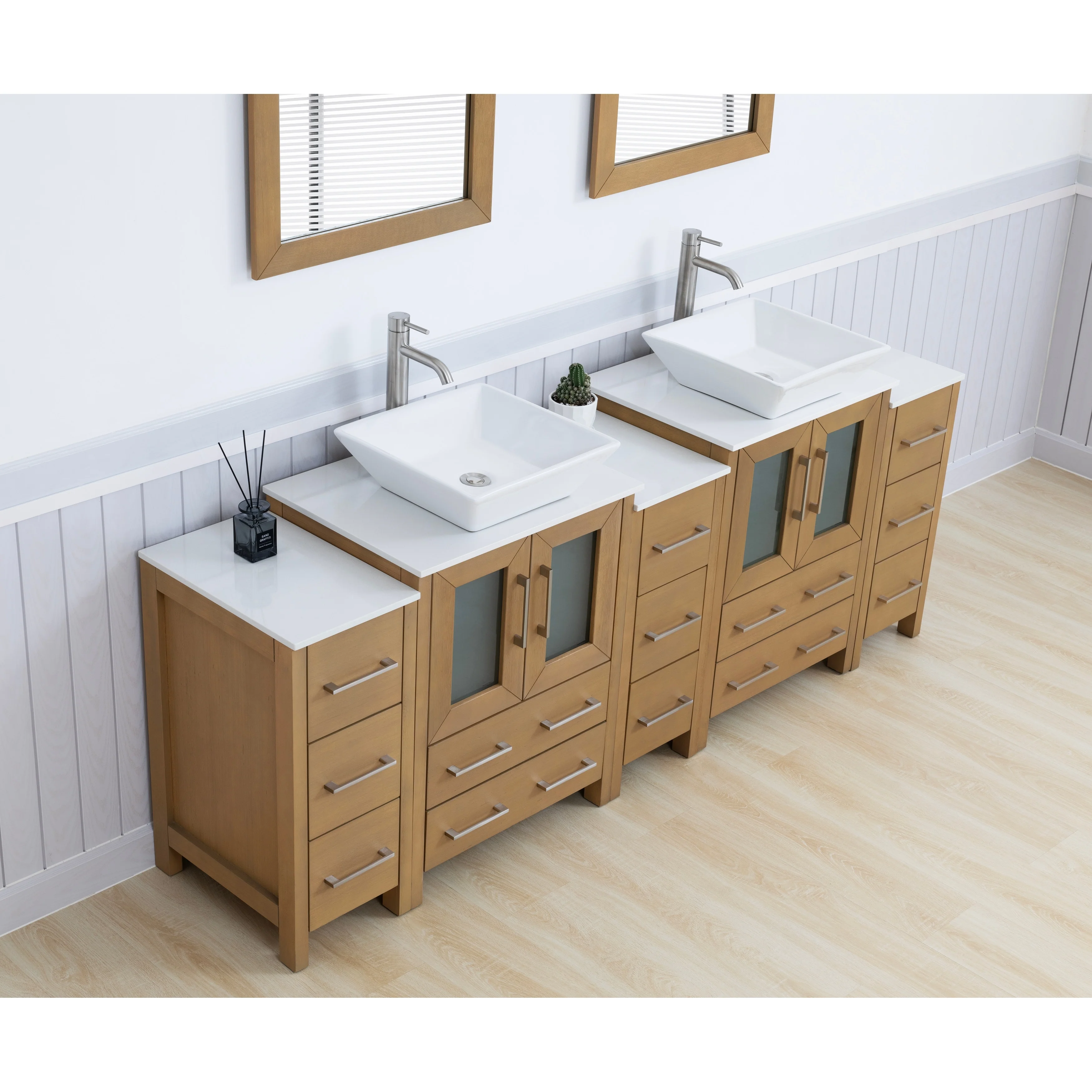 Vanity Art 84-Inch Double Sink Bathroom Vanity Set with Engineered Marble Top and Free Mirror - 84 W X 18.5 D X 31.1 H