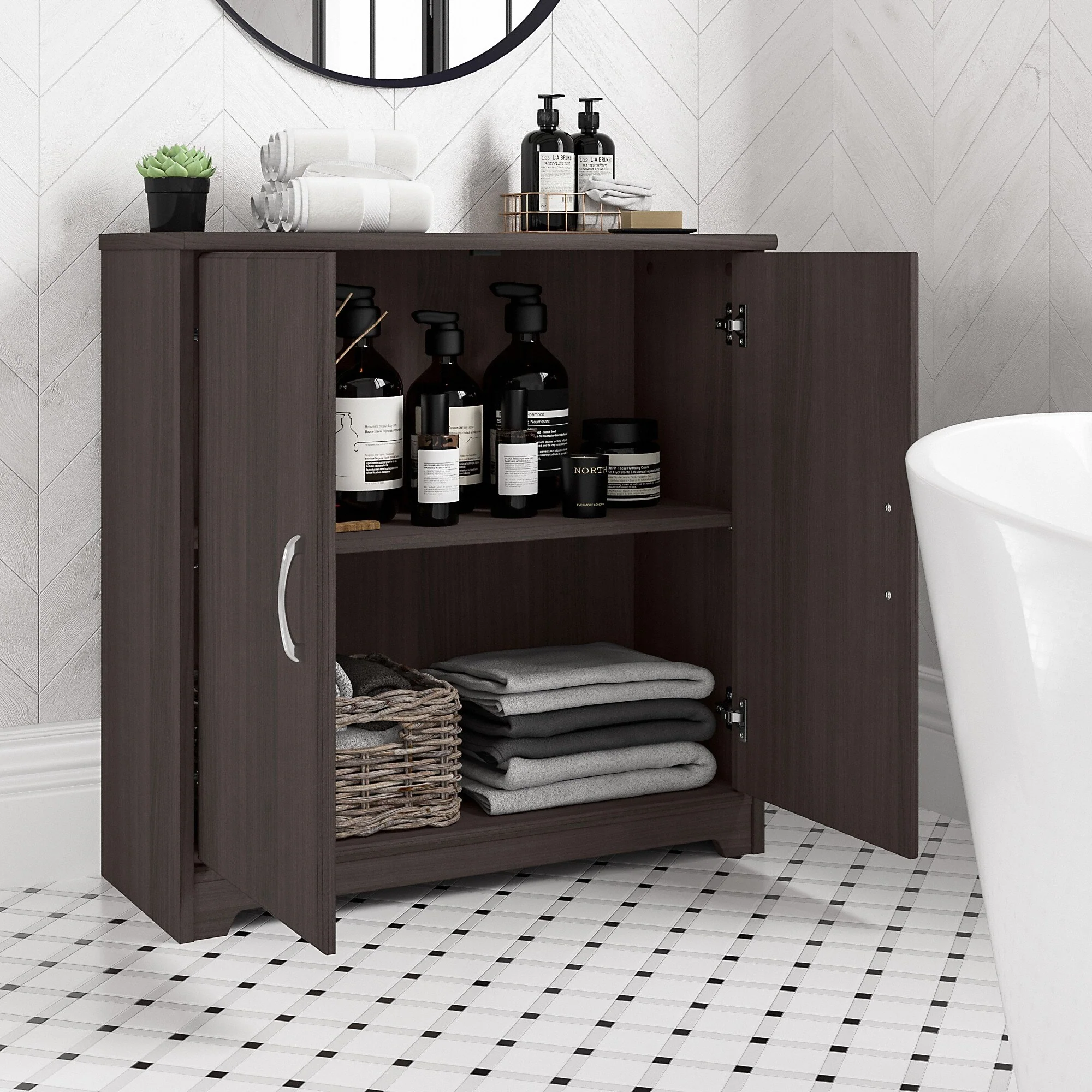 Cabot Small Bathroom Storage Cabinet with Doors by Bush Furniture
