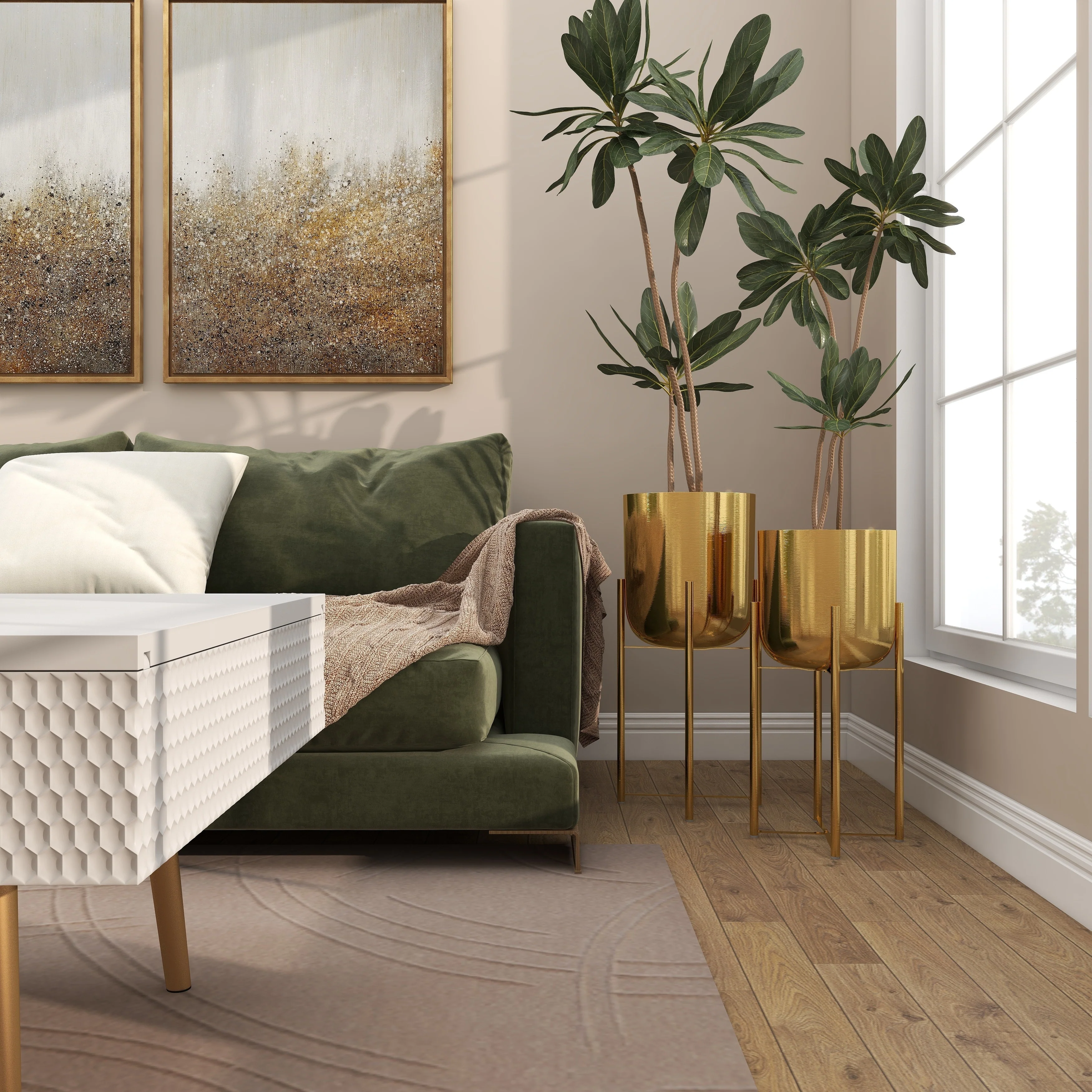 Modern Metallic Glam Planter Collection - Set of 2 - Multiple Sizes - Gold, Silver, White or Black