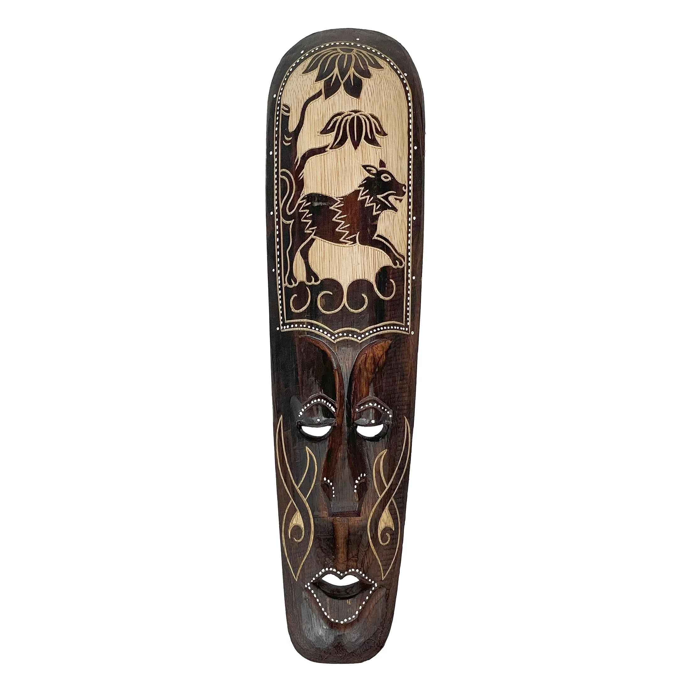 Hand Painted Carved African Tribal Tiger Wall Mask