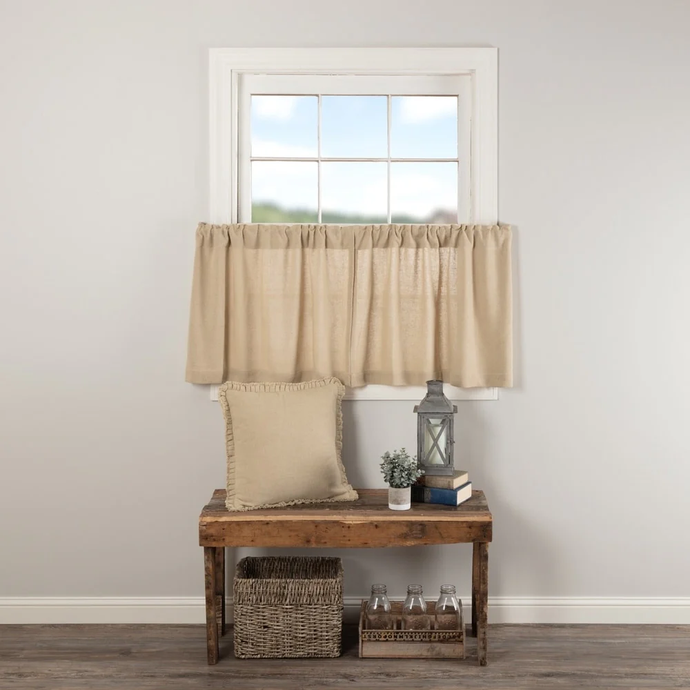 Farmhouse Kitchen Curtains VHC Cotton Burlap Tier Pair Rod Pocket Solid Color