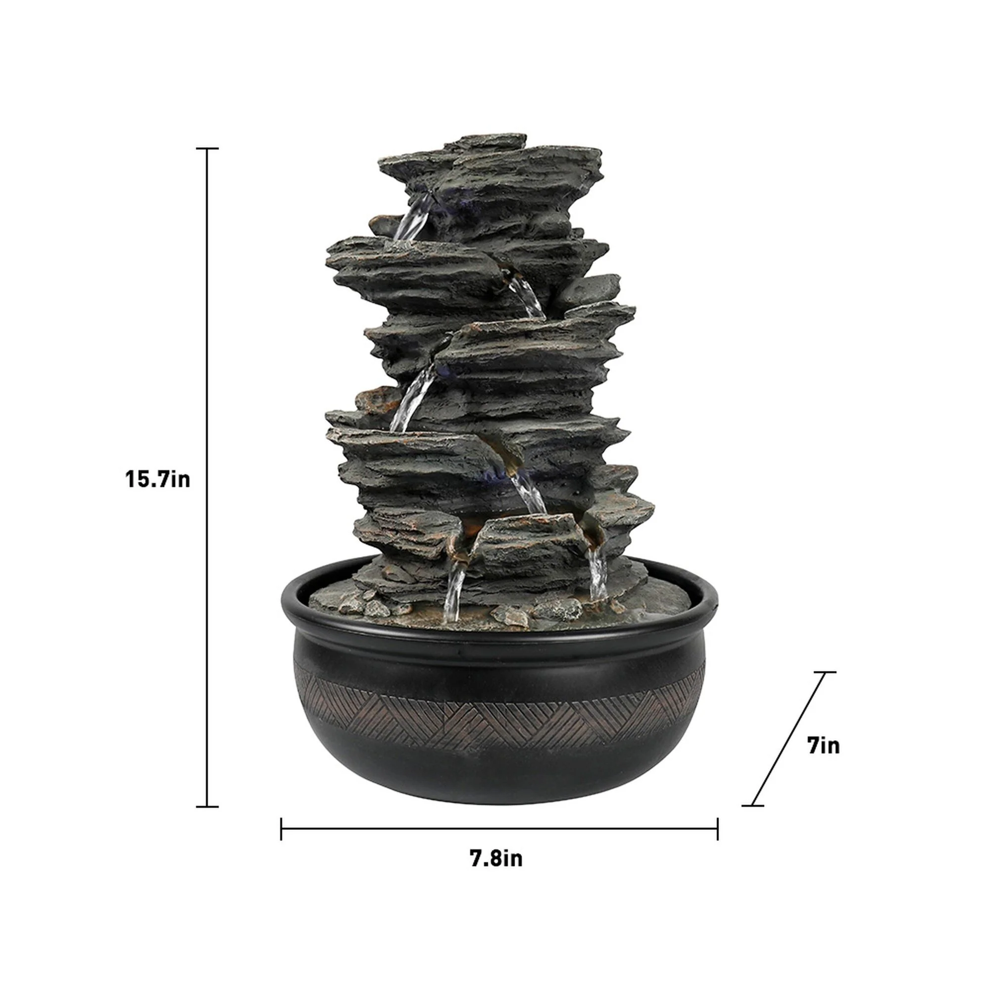 5 Tier Indoor Tabletop Water Fountain Resin Rockery with Base