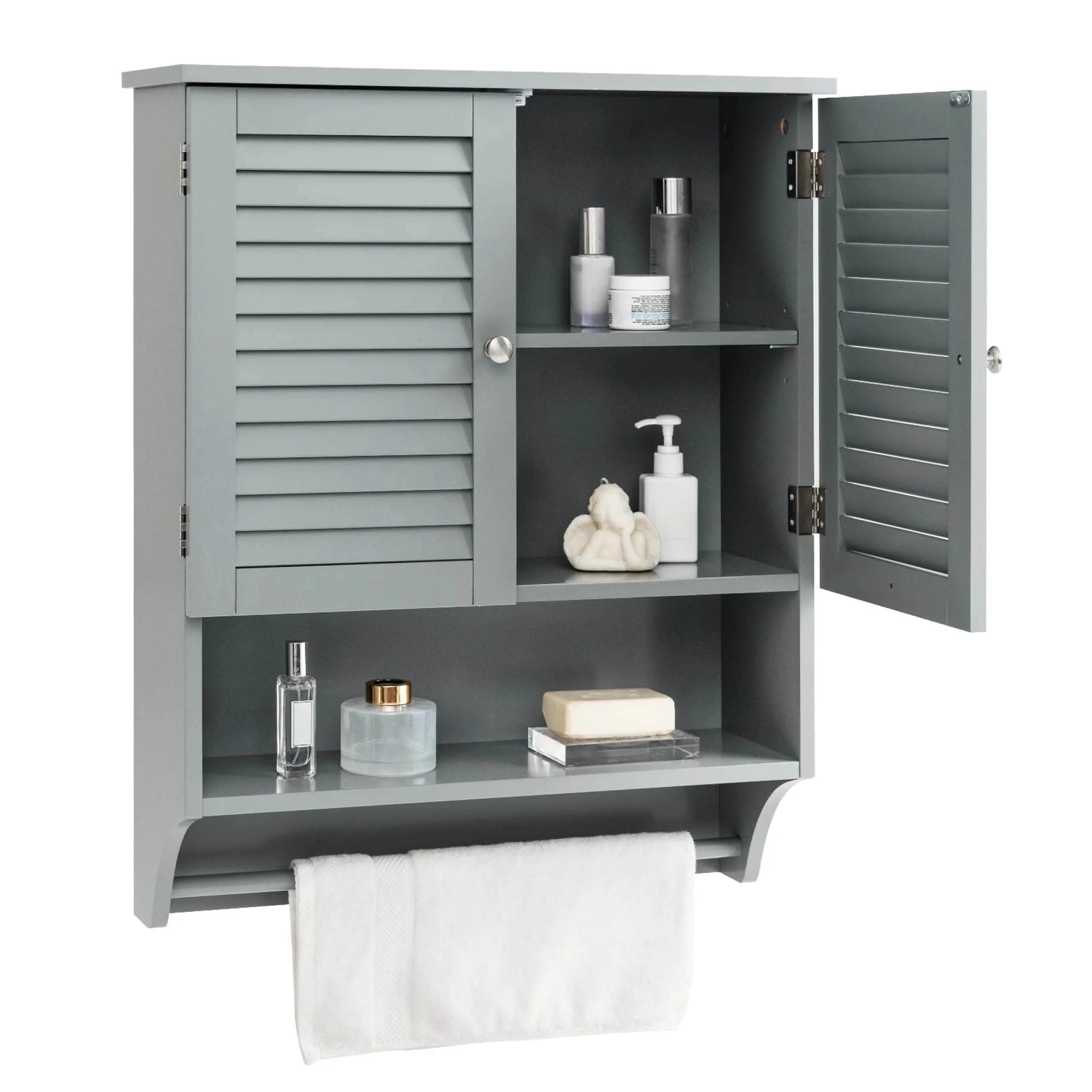 Costway Bathroom Wall Mounted Medicine Cabinet with Louvered Doors & - See Details