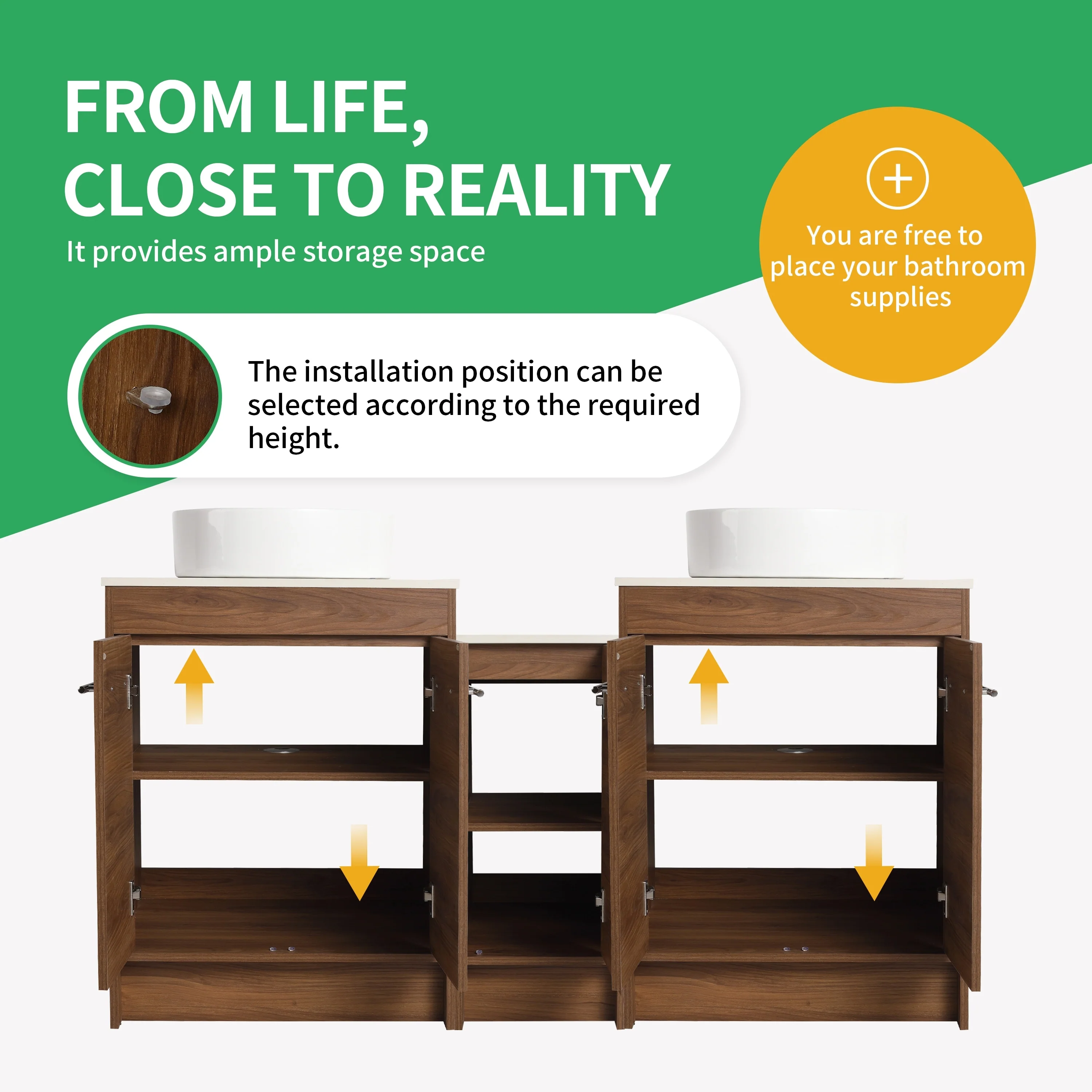 BNK 24/36/48/60 Inch Bathroom Vanity with Sink, Freestanding Bathroom Vanity with Soft Close Doors and Adjustable Shelf