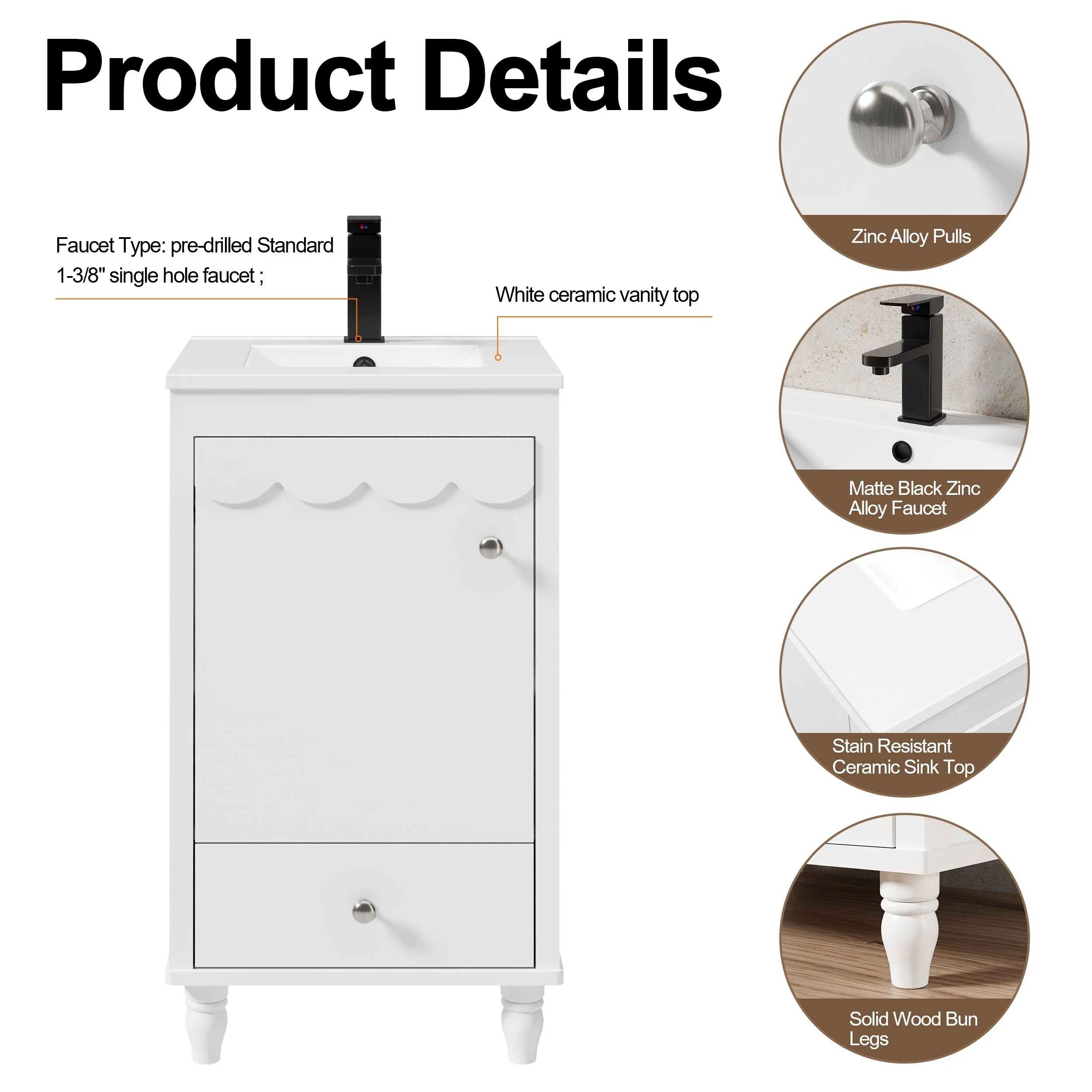 Lace Trim Freestanding Bathroom Vanity Set - Perfect for Bathrooms
