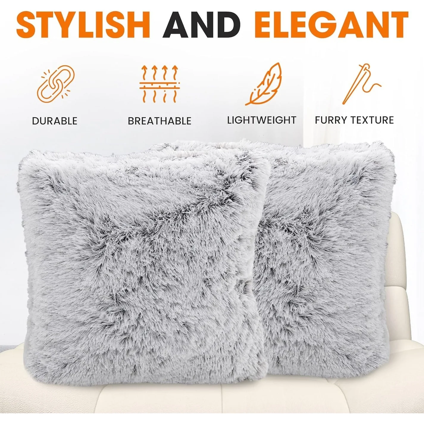 Cheer Collection Shaggy Long Hair Throw Pillows (Set of 2)