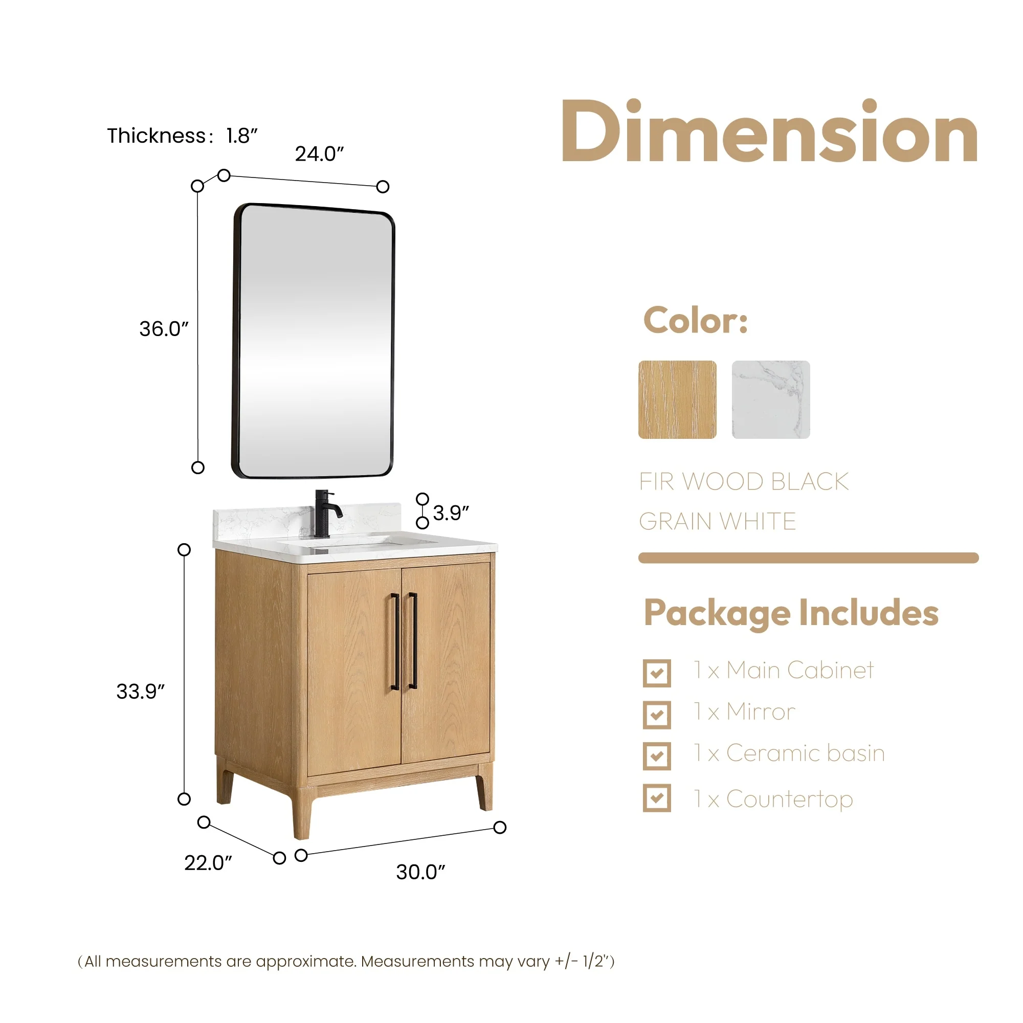 Gara Single Bath Vanity with Composite Stone Top and Mirror