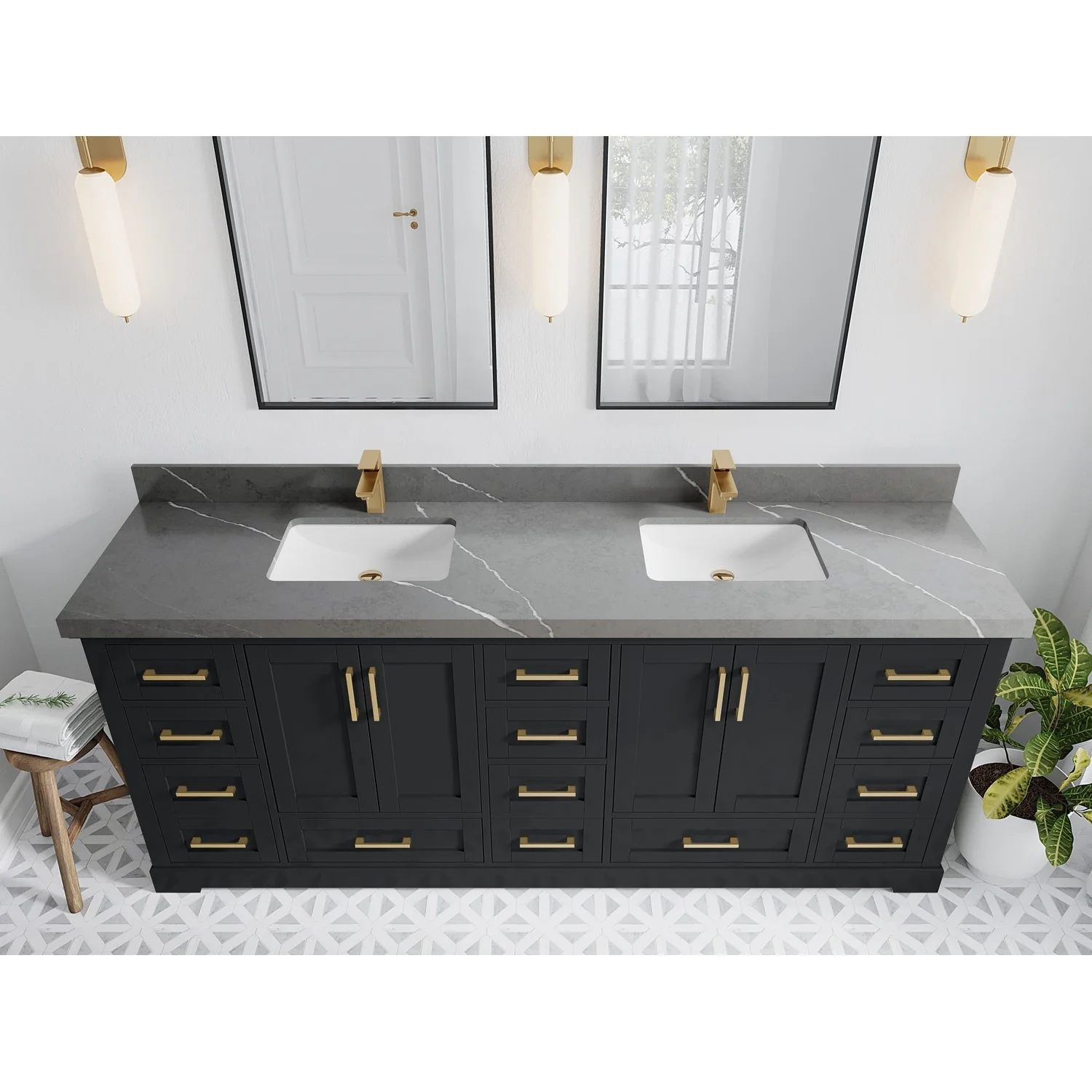Willow Collection 84 in W x 22 in D x 36 in H Boston Double Bowl Sink Bathroom Vanity with Countertop