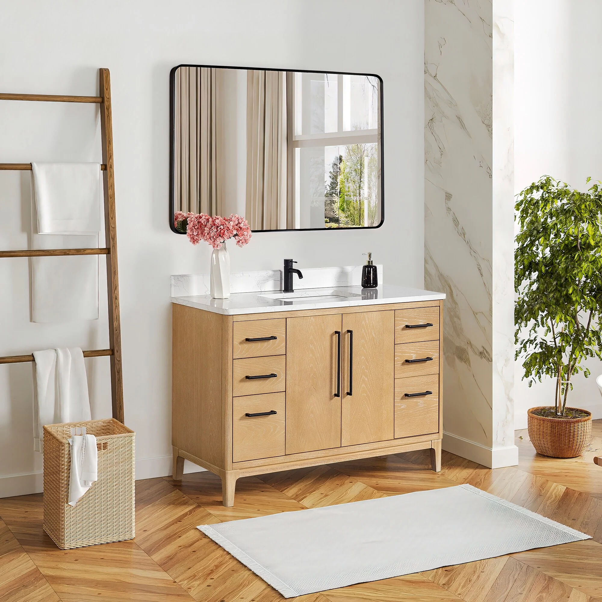 Gara Single Bath Vanity with Composite Stone Top and Mirror