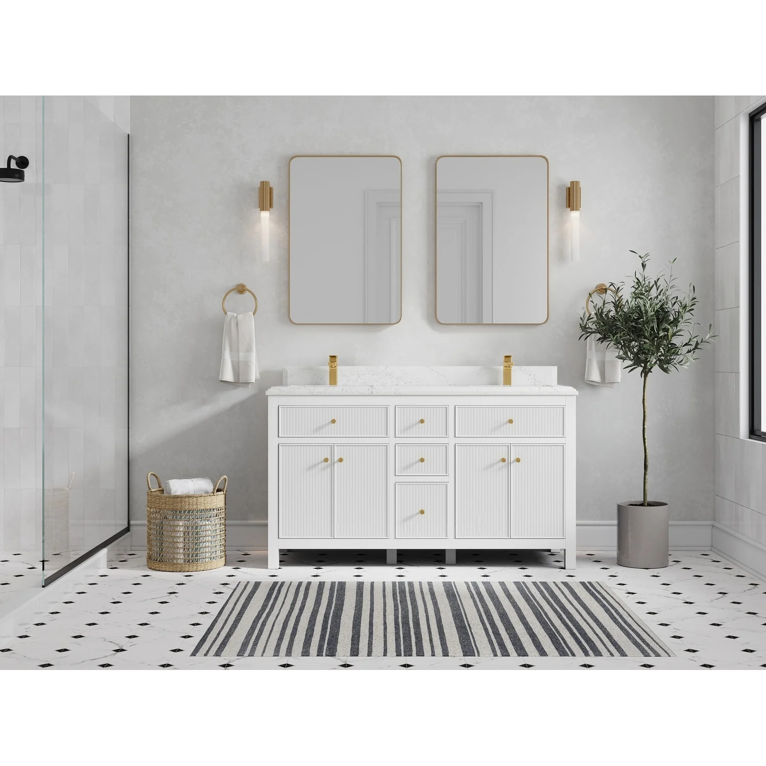 Willow Collections 60 in. W x 22 in D. Sonoma Free Standing Reeded Double Sink Bathroom Vanity with Countertop